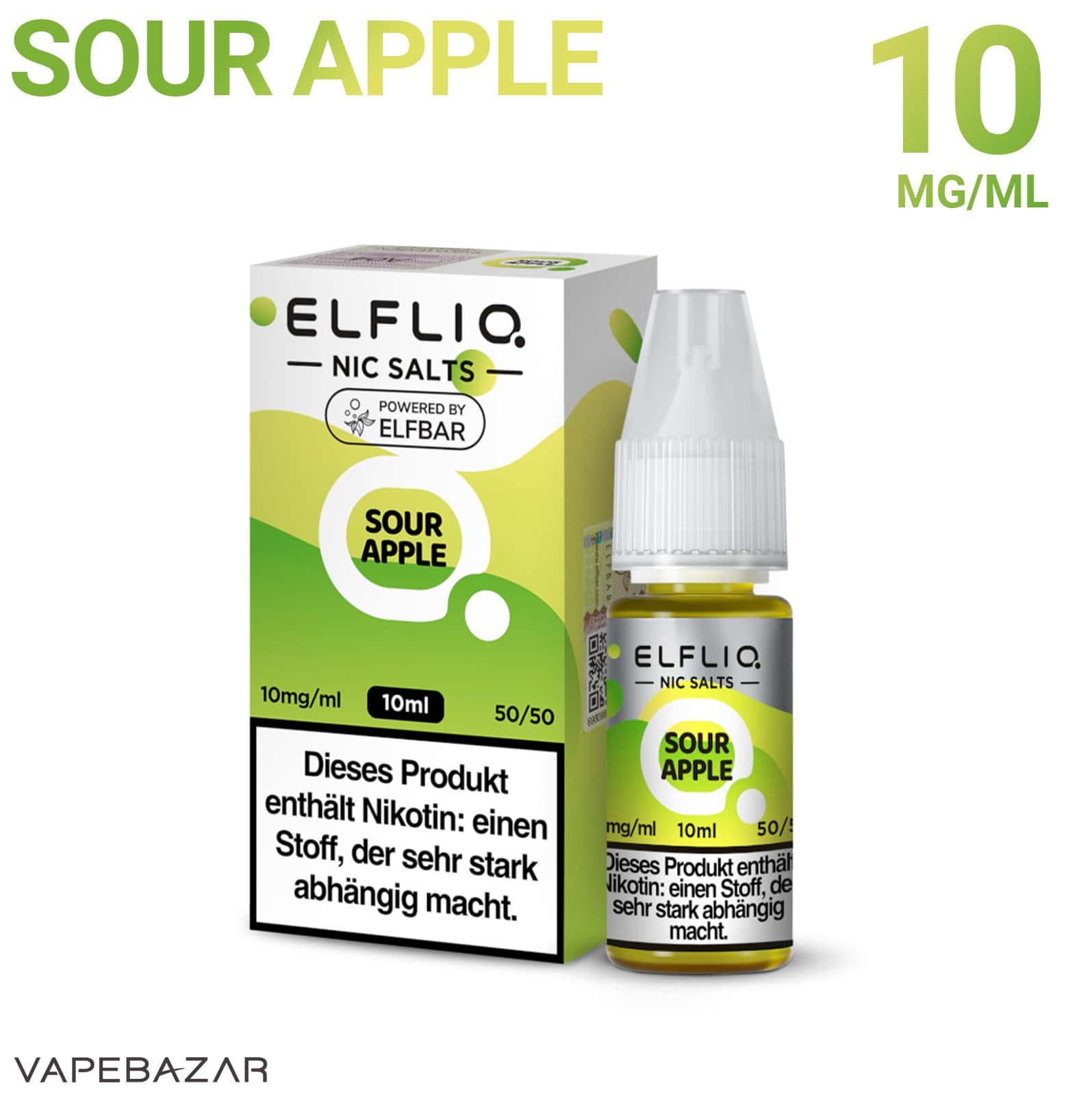 SourApple2 1 | Vapebazar Elfliq Nikotinsalz Liquid 10Ml – Sour Apple 10Mg/Ml Nikotin