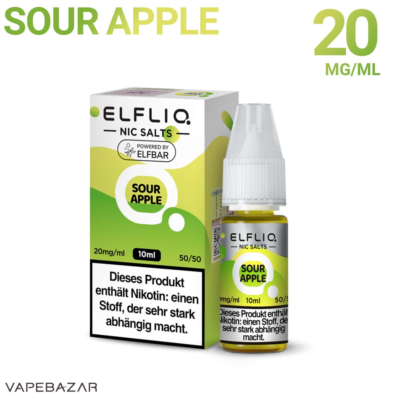 SourApple2 2 | Vapebazar Elfliq Nikotinsalz Liquid 10Ml – Sour Apple 20Mg/Ml Nikotin