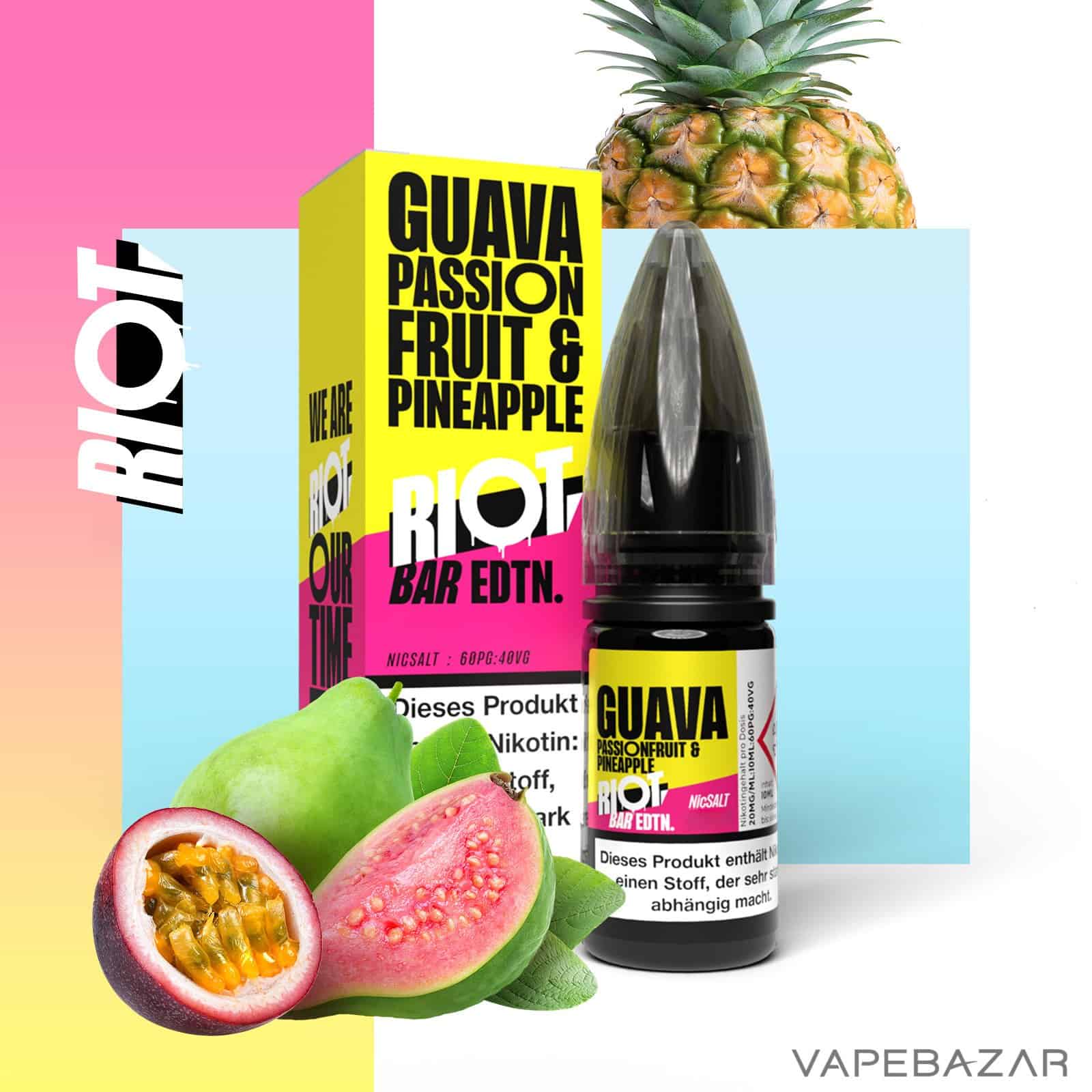 GuavaPassionfruitPineapple | Vapebazar Vapebazar Riot Salt Bar Edition Guava Passionfruit &Amp; Pineapple