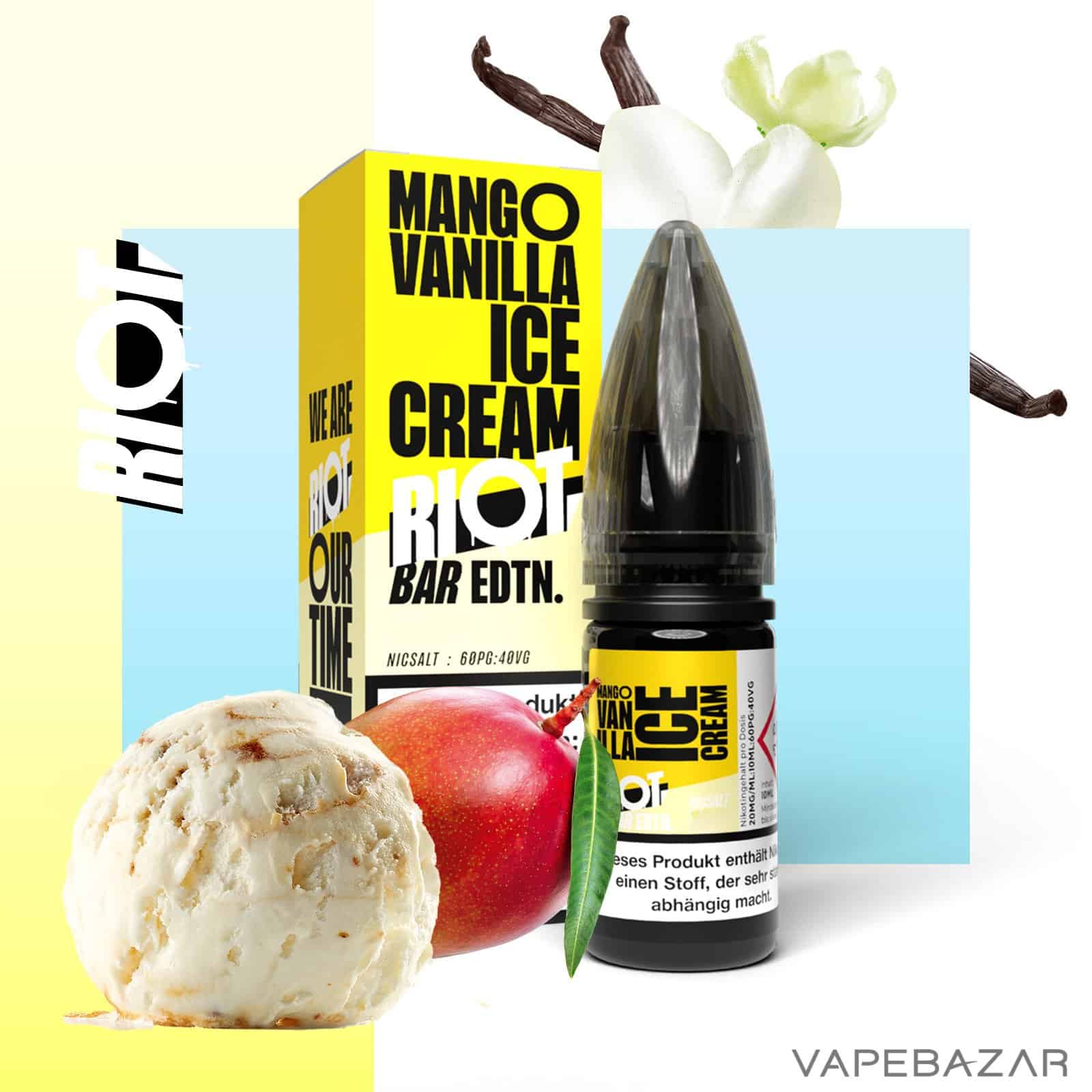MangoVanillaaIceCream | Vapebazar Vapebazar Riot Salt Bar Edition Mango Vanilla Ice Cream
