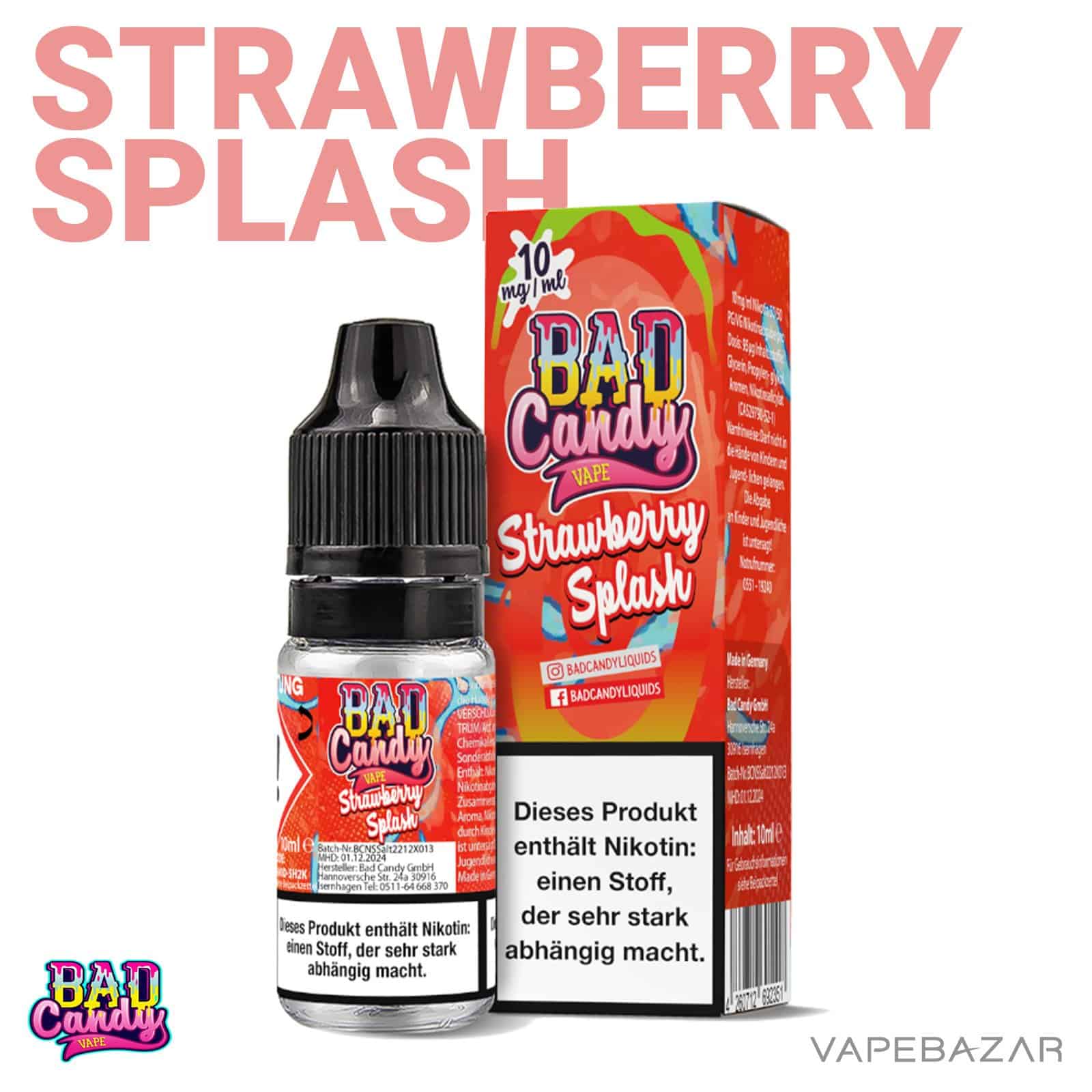 StrawberrySplash10 | Vapebazar Bad Candy Liquid - Strawberry Splash