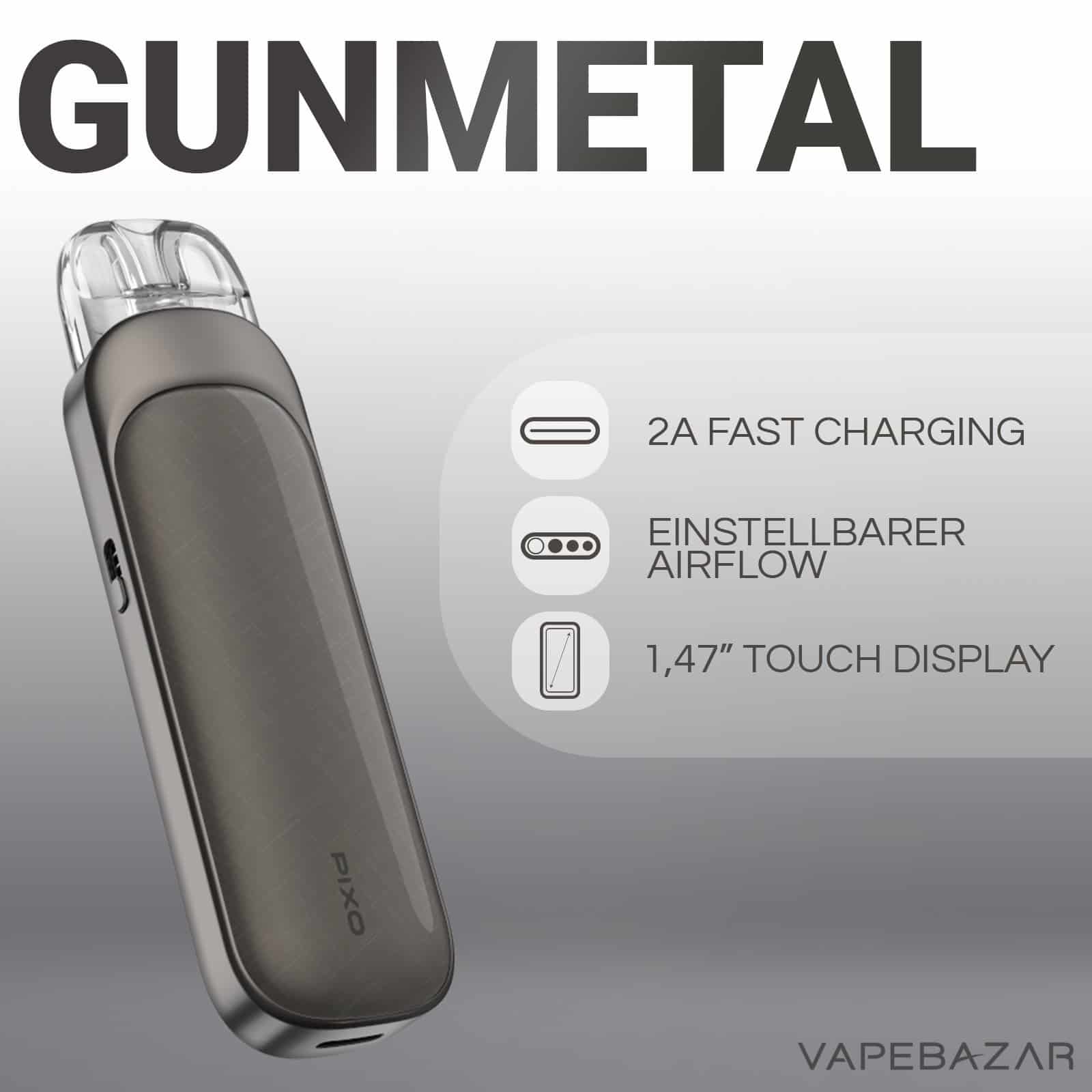 Aspire Pixo Pod Kit Gunmetal 2 | Vapebazar Aspire Pixo Pod Kit Gunmetal
