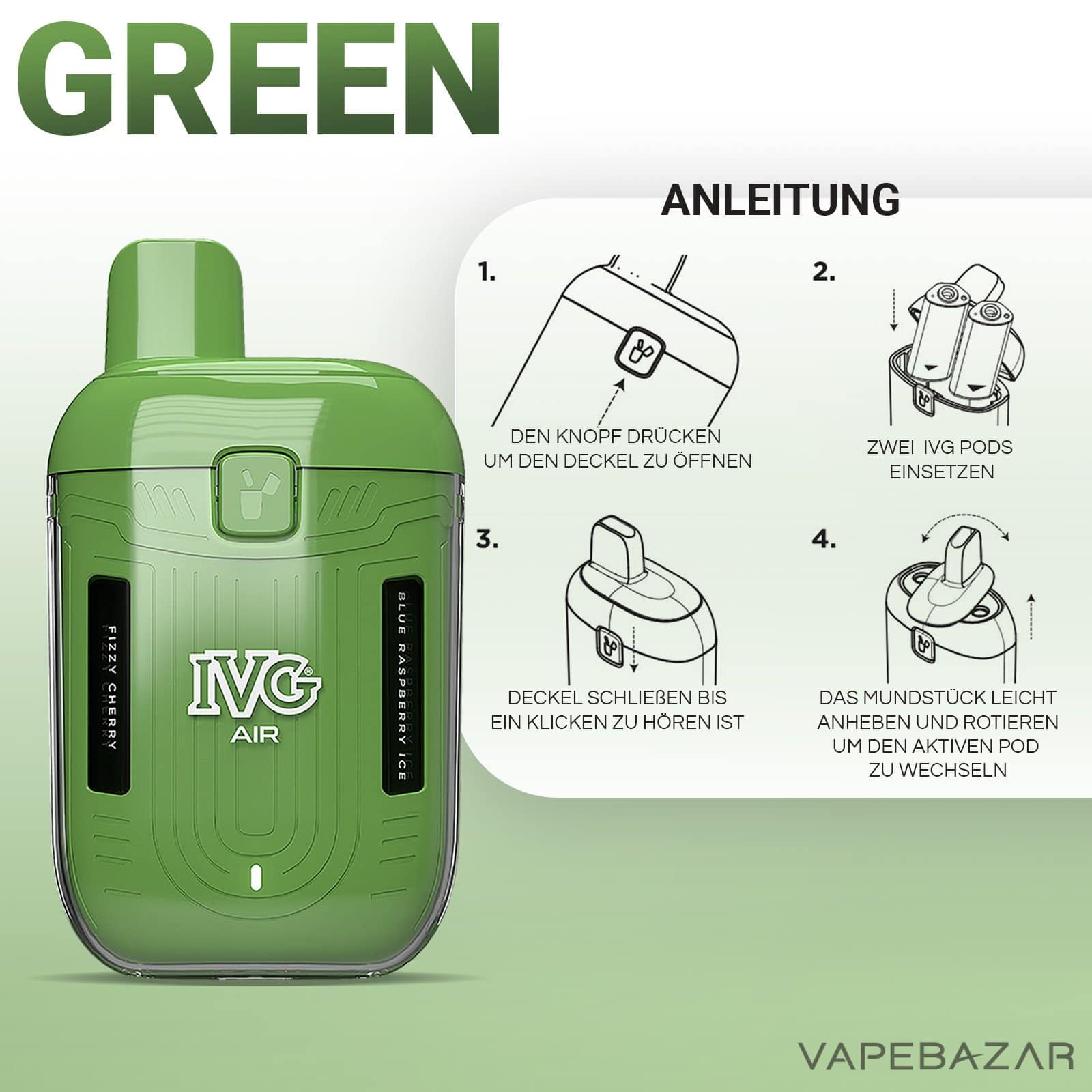 IVG Air 2 in 1 Pod Kit Green 2 | Vapebazar Ivg Air 2 In 1 Pod Kit Green