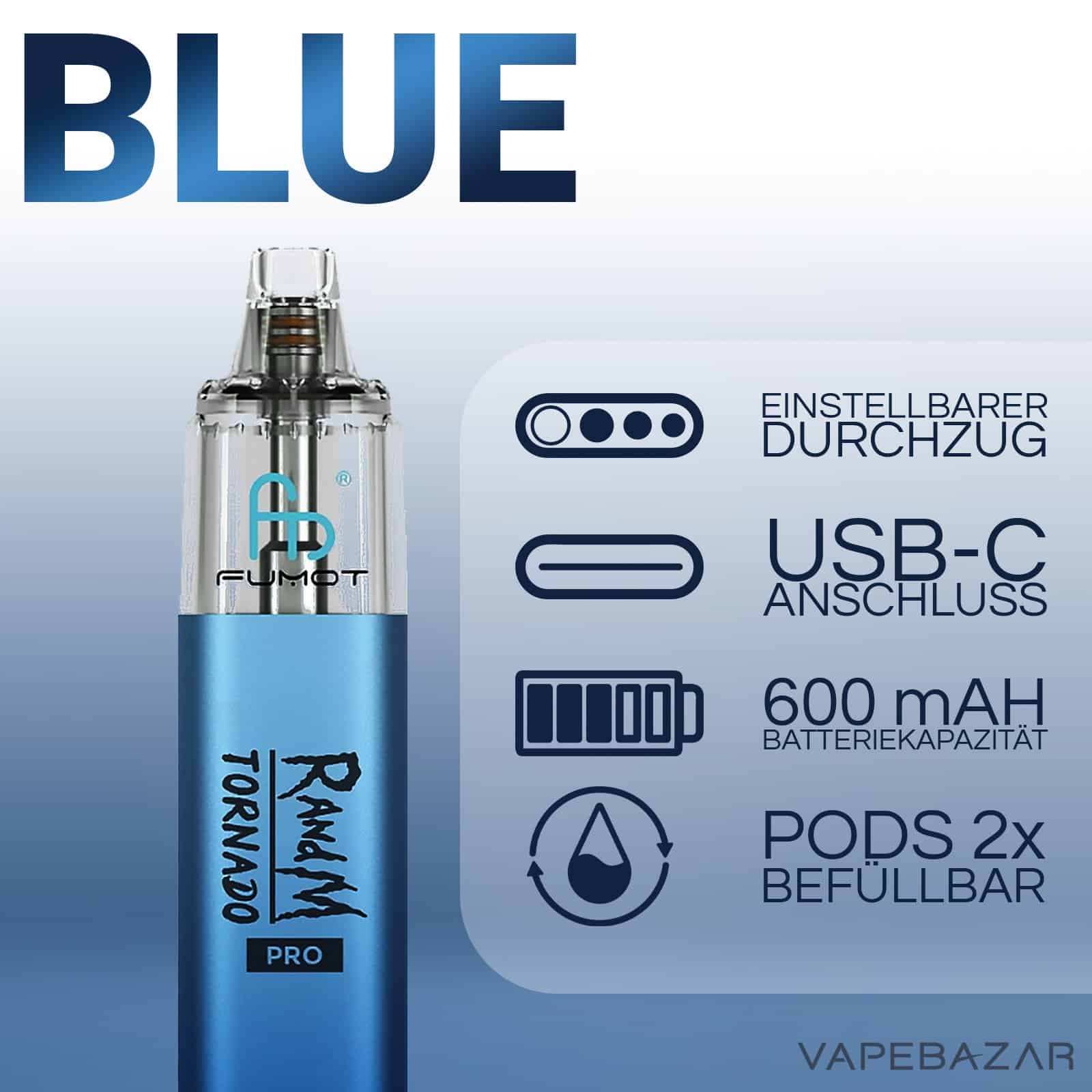 RandM Tornado Pro Pod Kit Blue 2 | Vapebazar Randm Tornado Pro Pod Kit Blue
