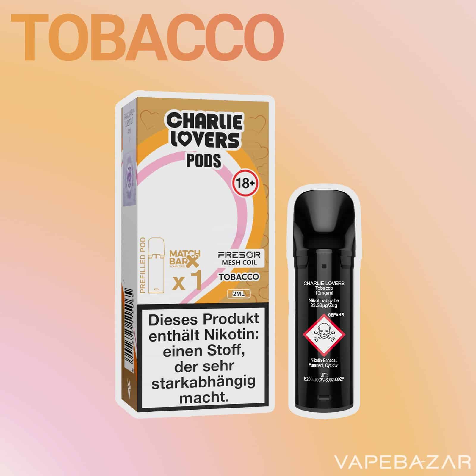 Charlie Lovers PodsTobacco 1er 2 | Vapebazar Charlie Lovers Pods Tobacco Vapebazar