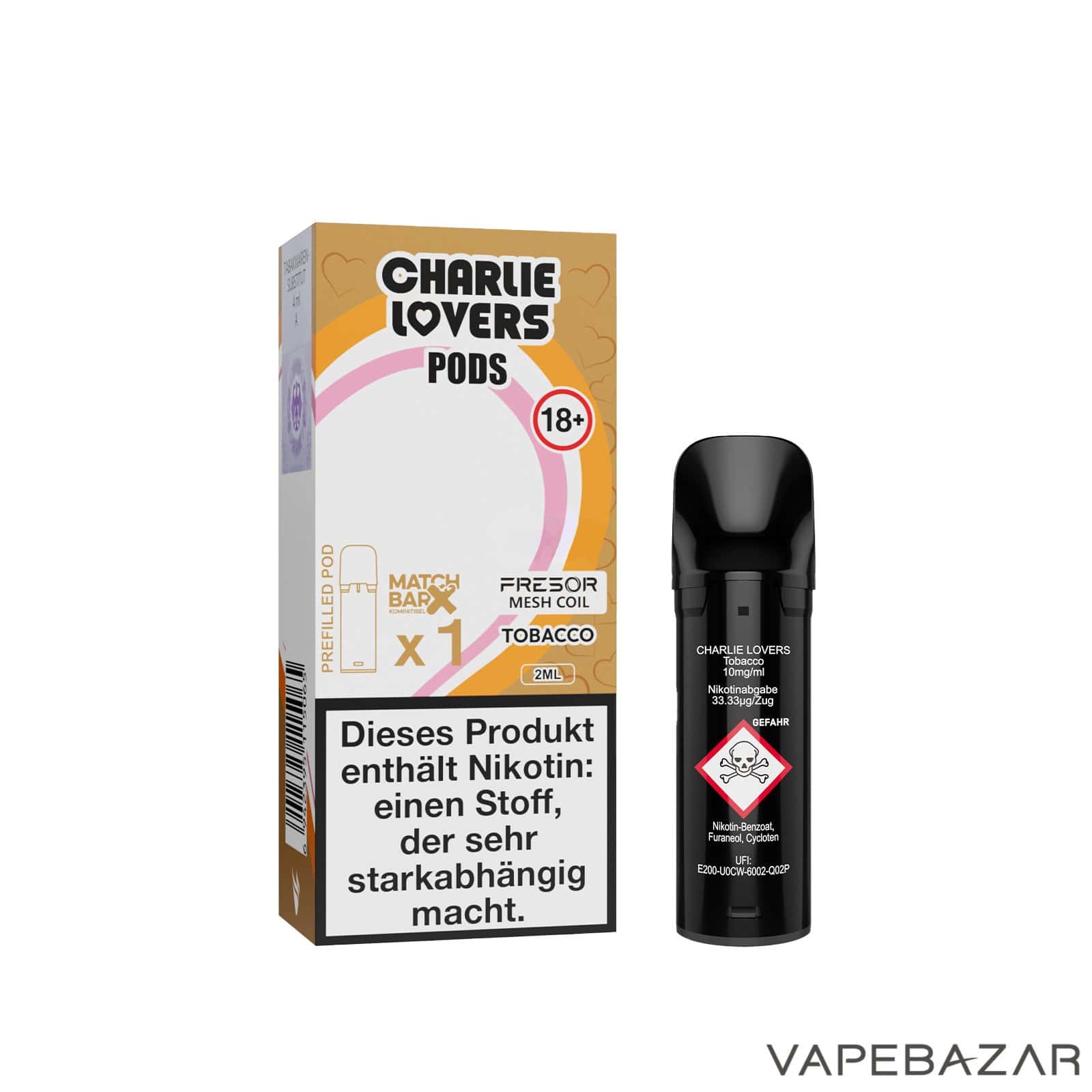 Charlie Lovers PodsTobacco 1er 3 | Vapebazar Charlie Lovers Pods Tobacco Vapebazar
