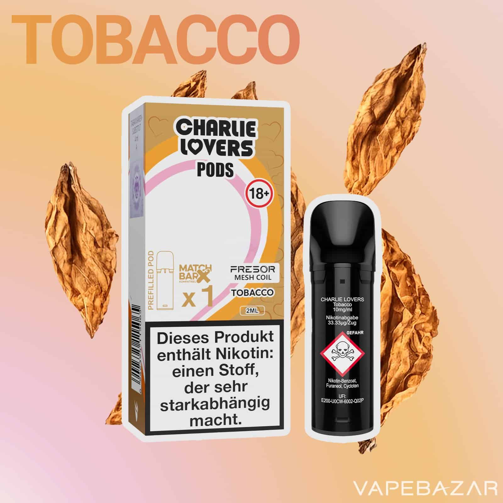 Charlie Lovers PodsTobacco 1er | Vapebazar Charlie Lovers Pods Tobacco Vapebazar