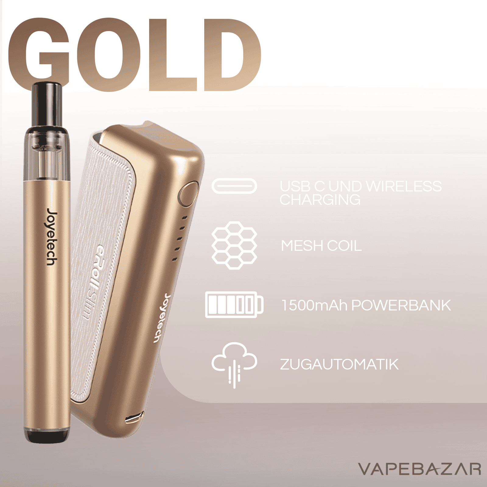 Joyetech eRoll Slim Full Kit Gold 2 | Vapebazar Joyetech Eroll Slim Full Kit Gold Vapebazar