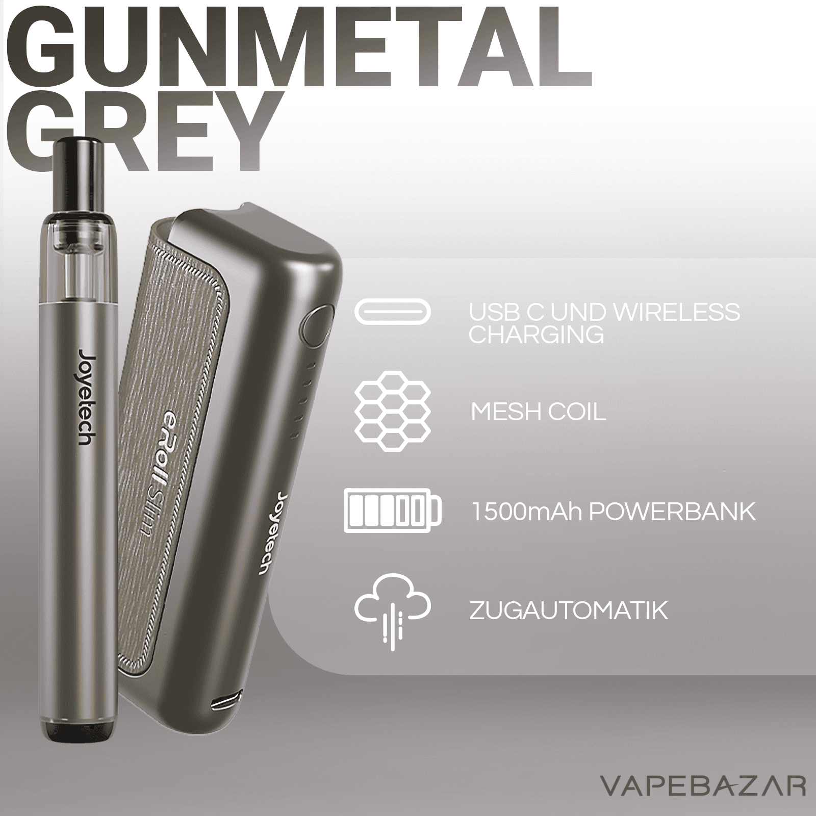 Joyetech eRoll Slim Full Kit Gunmetal Grey 2 | Vapebazar Joyetech Eroll Slim Full Kit Gunmetal Grey Vapebazar