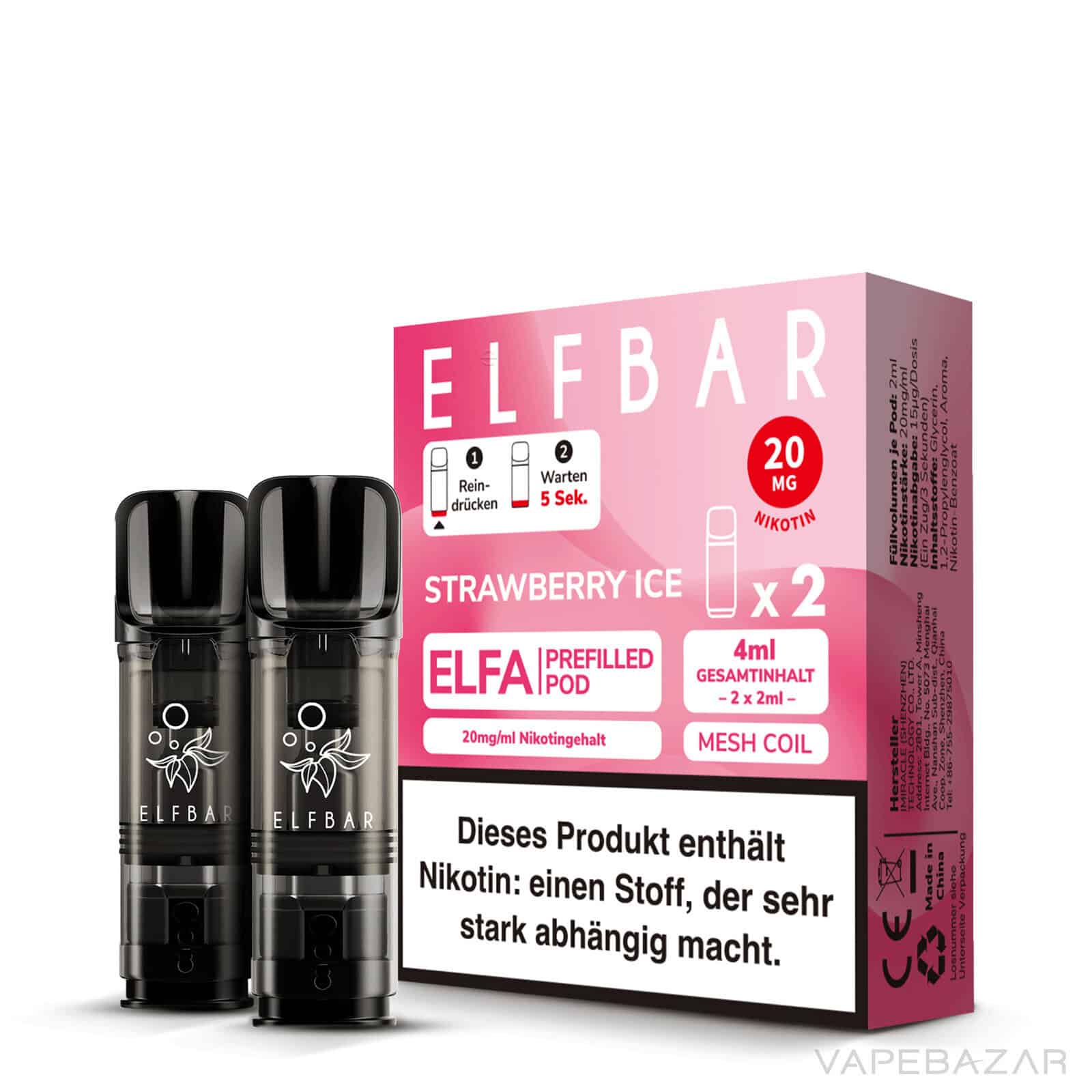 Elfbar Elfa Prefilled Pod Strawberry Ice 3 | Vapebazar Elf Bar Elfa - Blackberry Lemon - (2Er Pack)