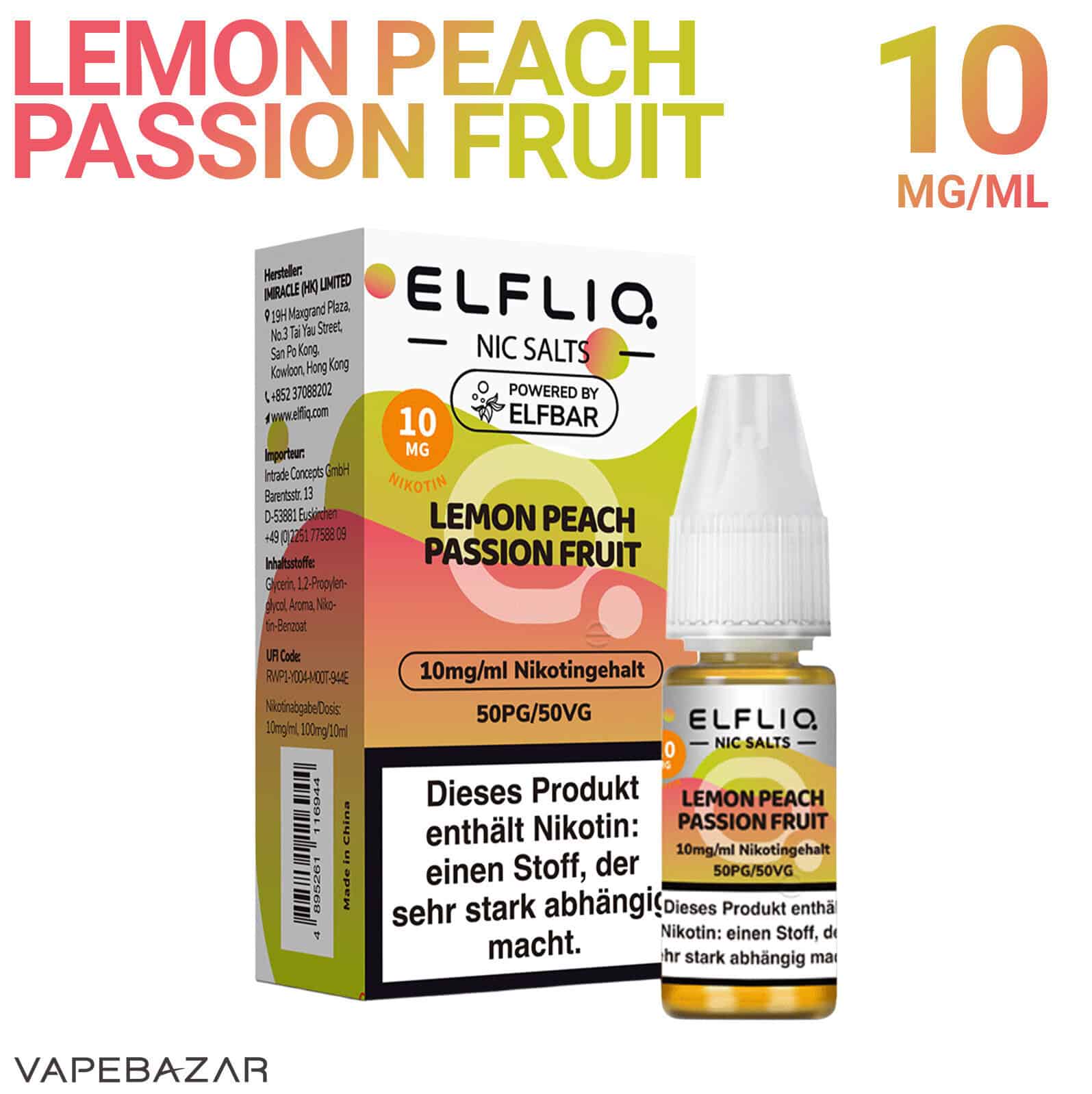 Elfliq Nic Salts Lemon Peach Passion Fruit 10mg 2 | Vapebazar Elfliq Nikotinsalz Liquid – Lemon Peach Passion Fruit 10Mg/Ml Nikotin