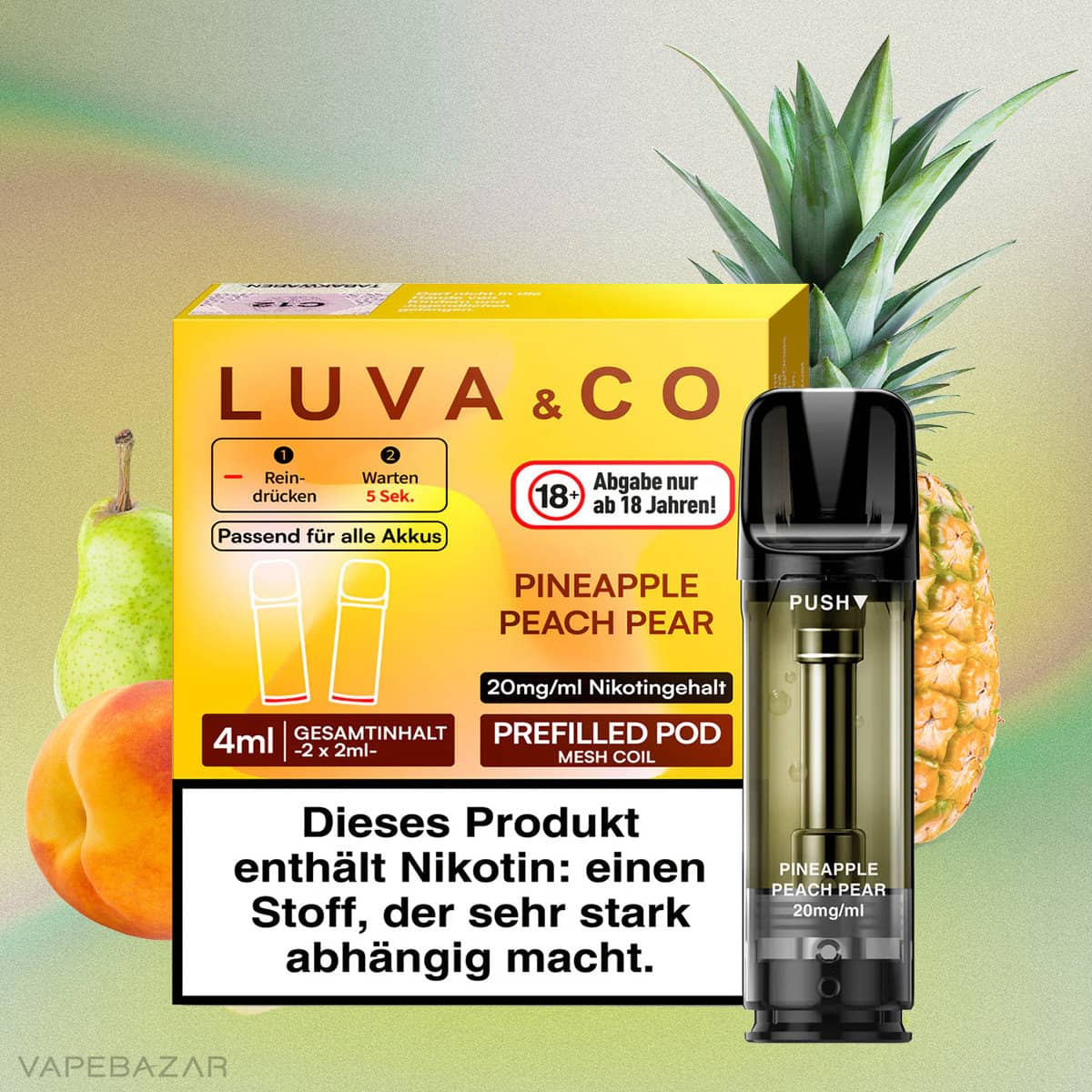 Luva Co Pineapple Peach PearVAPEBAZAR | Vapebazar Luva &Amp; Co Pods - Pineapple Peach Pear (2Er Pack)