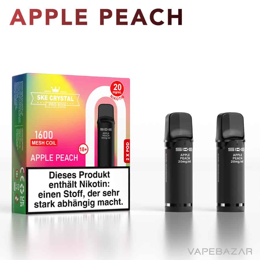 SKE Crystal Plus Pro 800 Prefilled Pods Apple Peach 02 | Vapebazar Ske Crystal 800 Pro Pods - Apple Peach (2Er Pack)