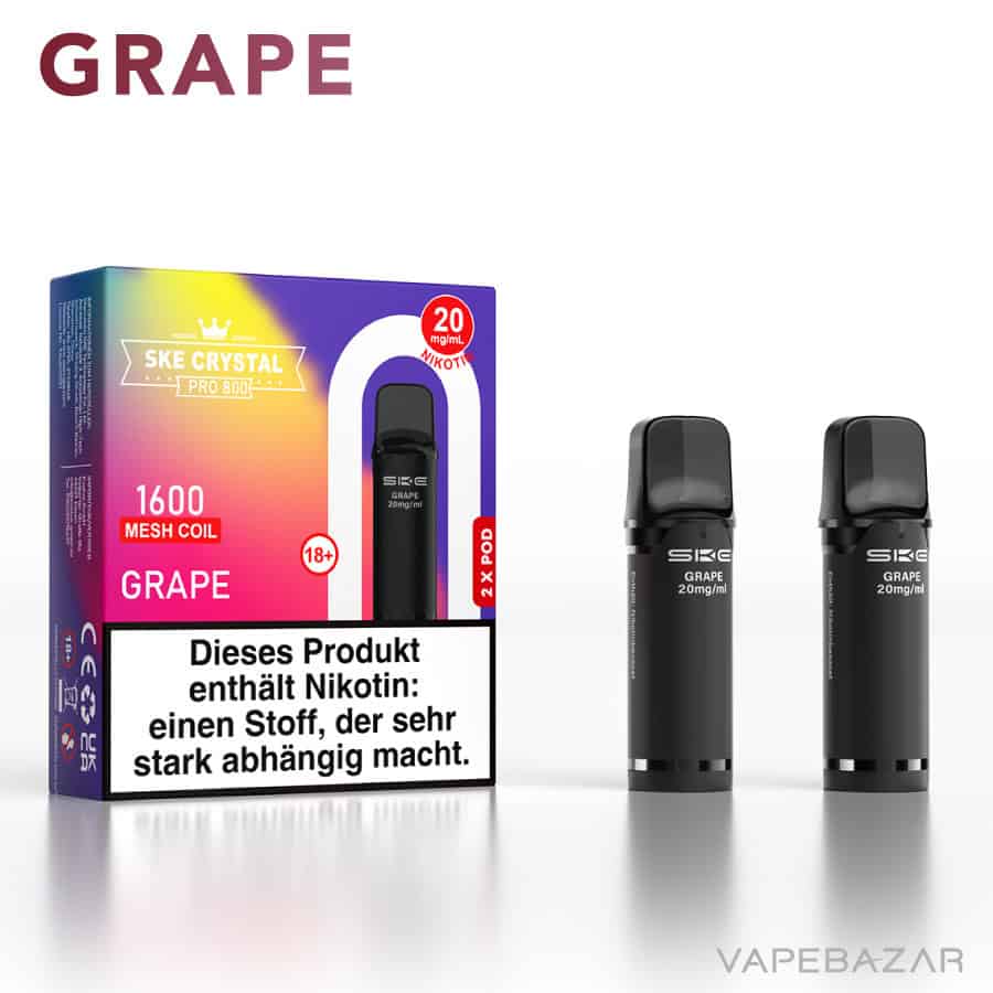 SKE Crystal Plus Pro 800 Prefilled Pods Fresh Grape 02 | Vapebazar Ske Crystal 800 Pro Pods - Grape (2Er Pack)