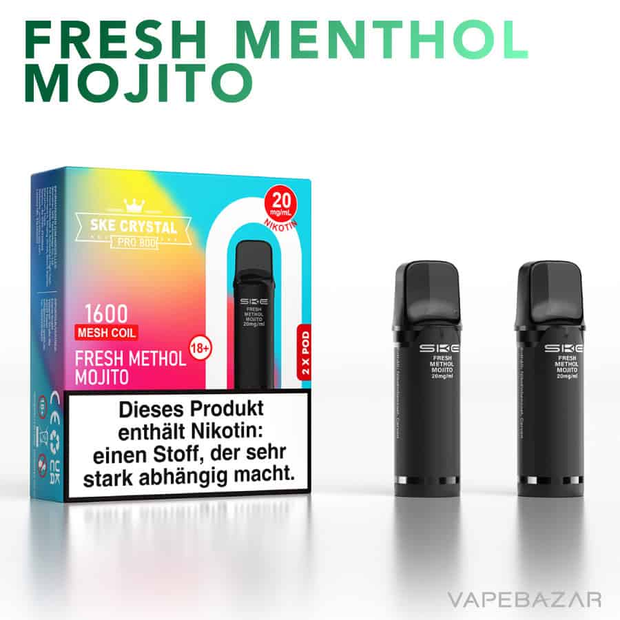SKE Crystal Plus Pro 800 Prefilled Pods Fresh Menthol Mojito 02 | Vapebazar Ske Crystal 800 Pro Pods - Fresh Menthol Mojito (2Er Pack)