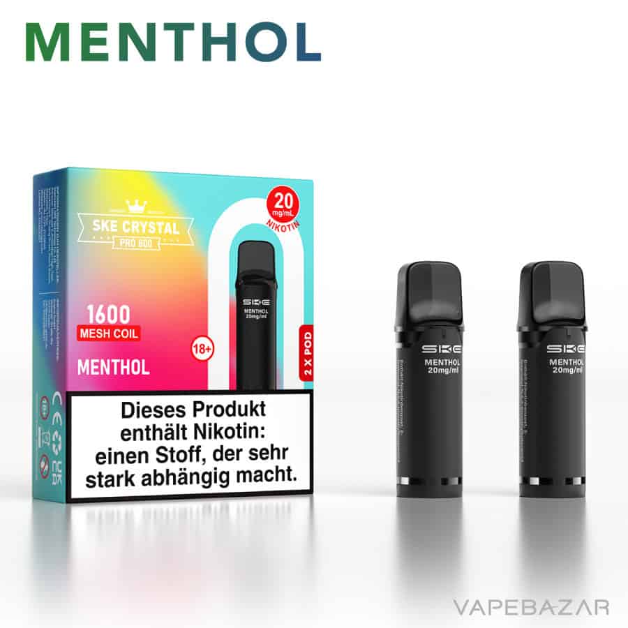 SKE Crystal Plus Pro 800 Prefilled Pods Menthol 02 | Vapebazar Ske Crystal 800 Pro Pods - Menthol (2Er Pack)