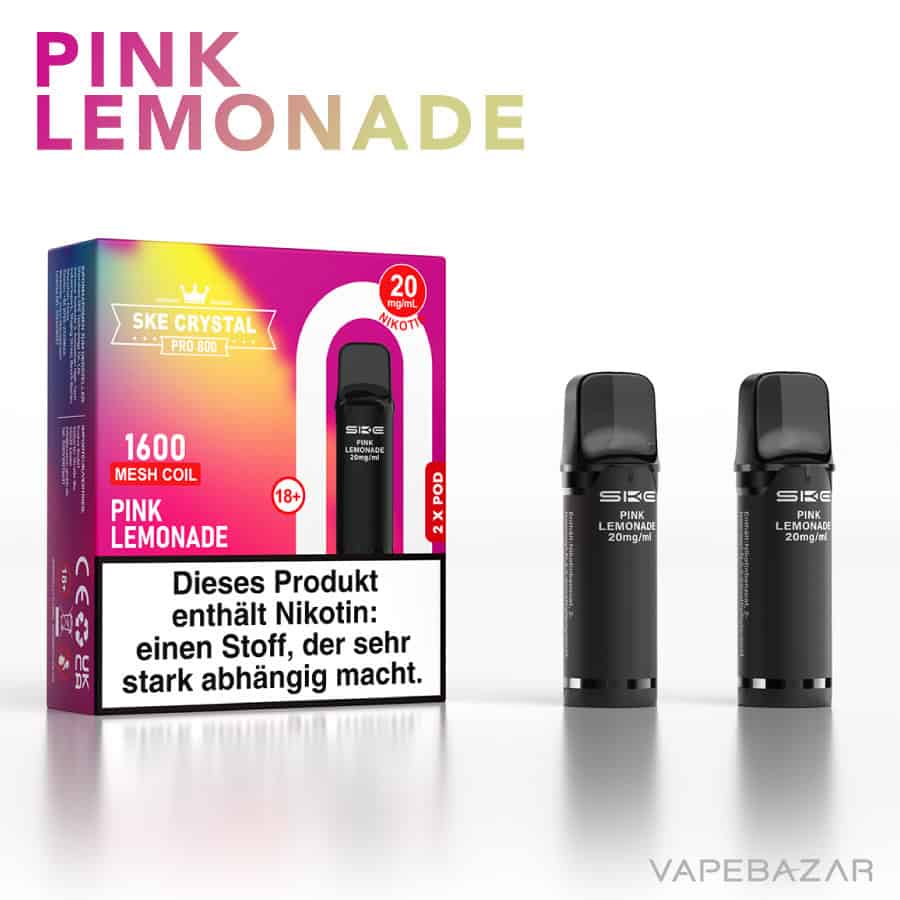 SKE Crystal Plus Pro 800 Prefilled Pods Pink Lemonade 02 | Vapebazar Ske Crystal 800 Pro Pods - Pink Lemonade (2Er Pack)