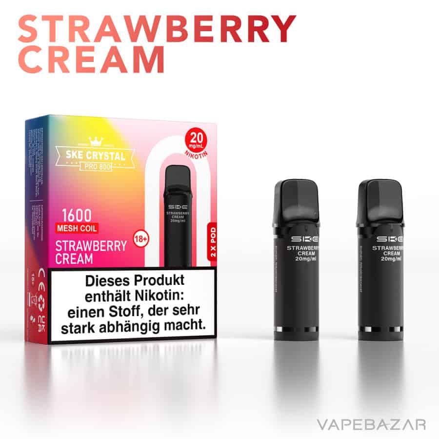 SKE Crystal Plus Pro 800 Prefilled Pods Strawberry Cream 02 | Vapebazar Ske Crystal 800 Pro Pods - Strawberry Cream (2Er Pack)