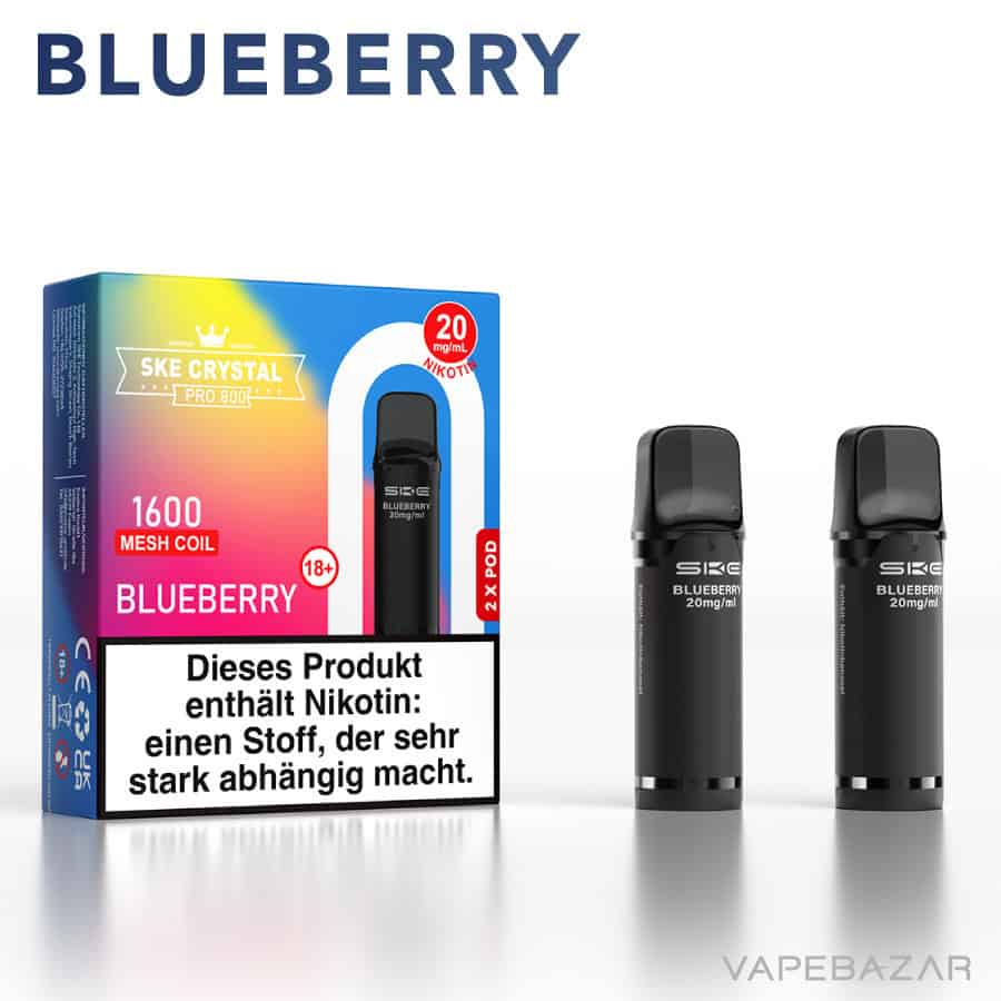 SKE Crystal Plus Pro 800 Prefilled Pods blueberry 02 | Vapebazar Ske Crystal 800 Pro Pods - Blueberry (2Er Pack)