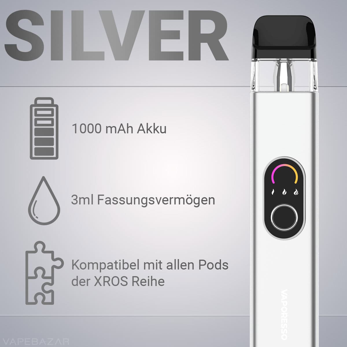 VAPEBAZAR Vaporesso XROS 4 Silver 2 | Vapebazar Vaporesso Xros 4 Pod Kit - Black