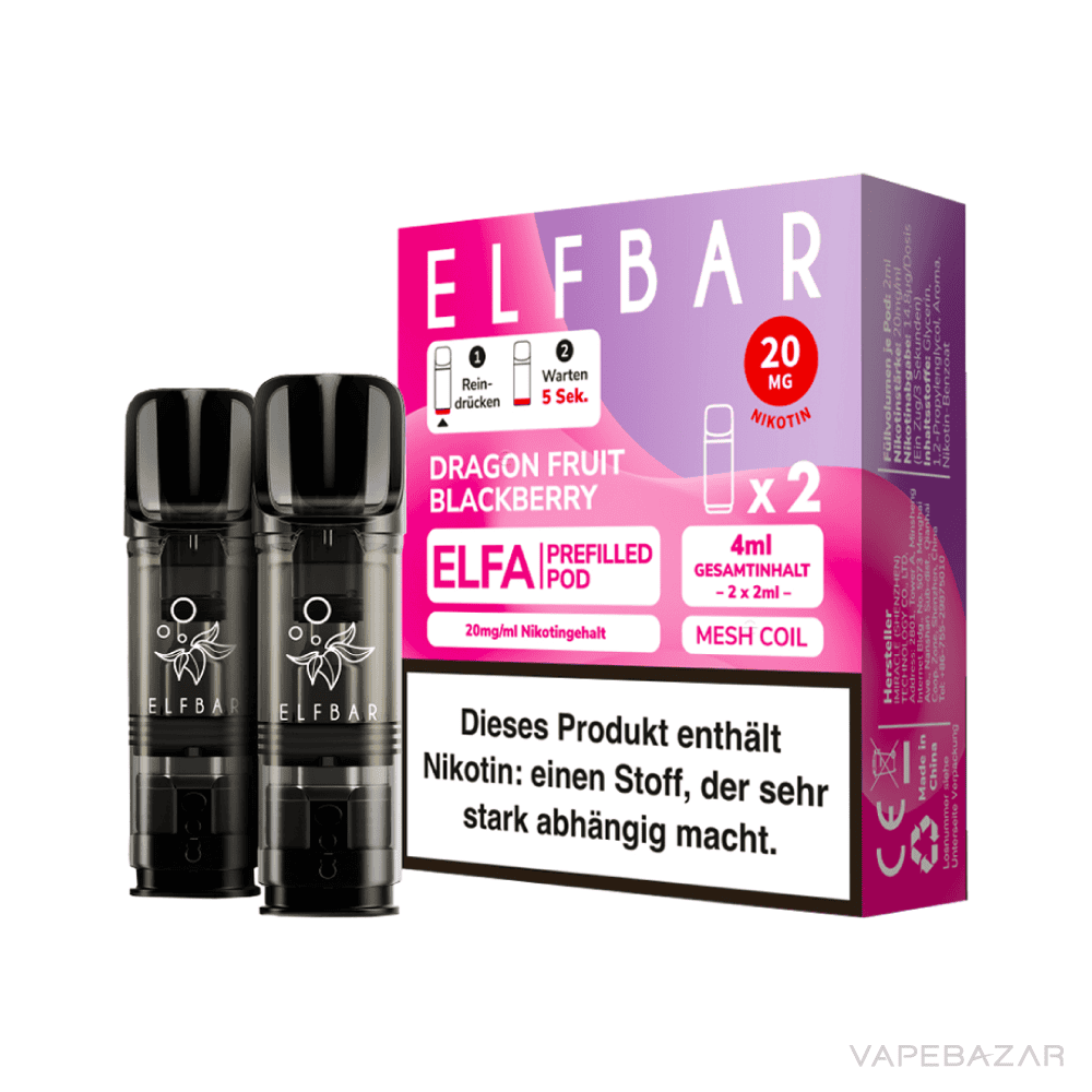 Elfbar Pods Elfa Pods Dragon Fruit Blackberry 03 | Vapebazar Elf Bar Elfa - Dragon Fruit Blackberry - (2Er Pack)