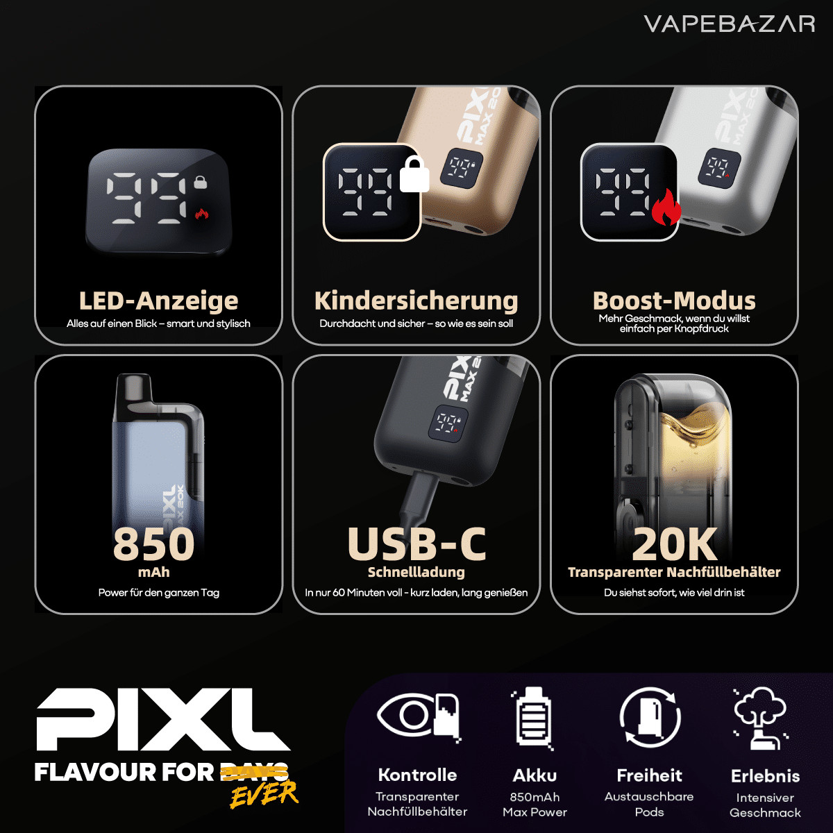 Pixl Max 20k Akku Schwarz 03 | Vapebazar Pixl Max 20K Vape System