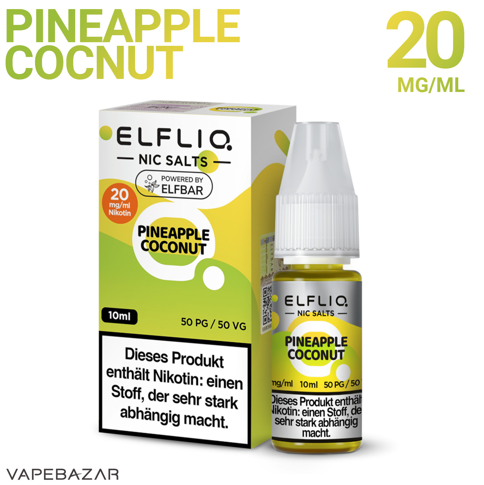 Elfliq Nic Salts Pineapple Coconut 20mg 2 | Vapebazar Elfliq Nikotinsalz Liquid – Pineapple Coconut 10Mg/Ml Nikotin