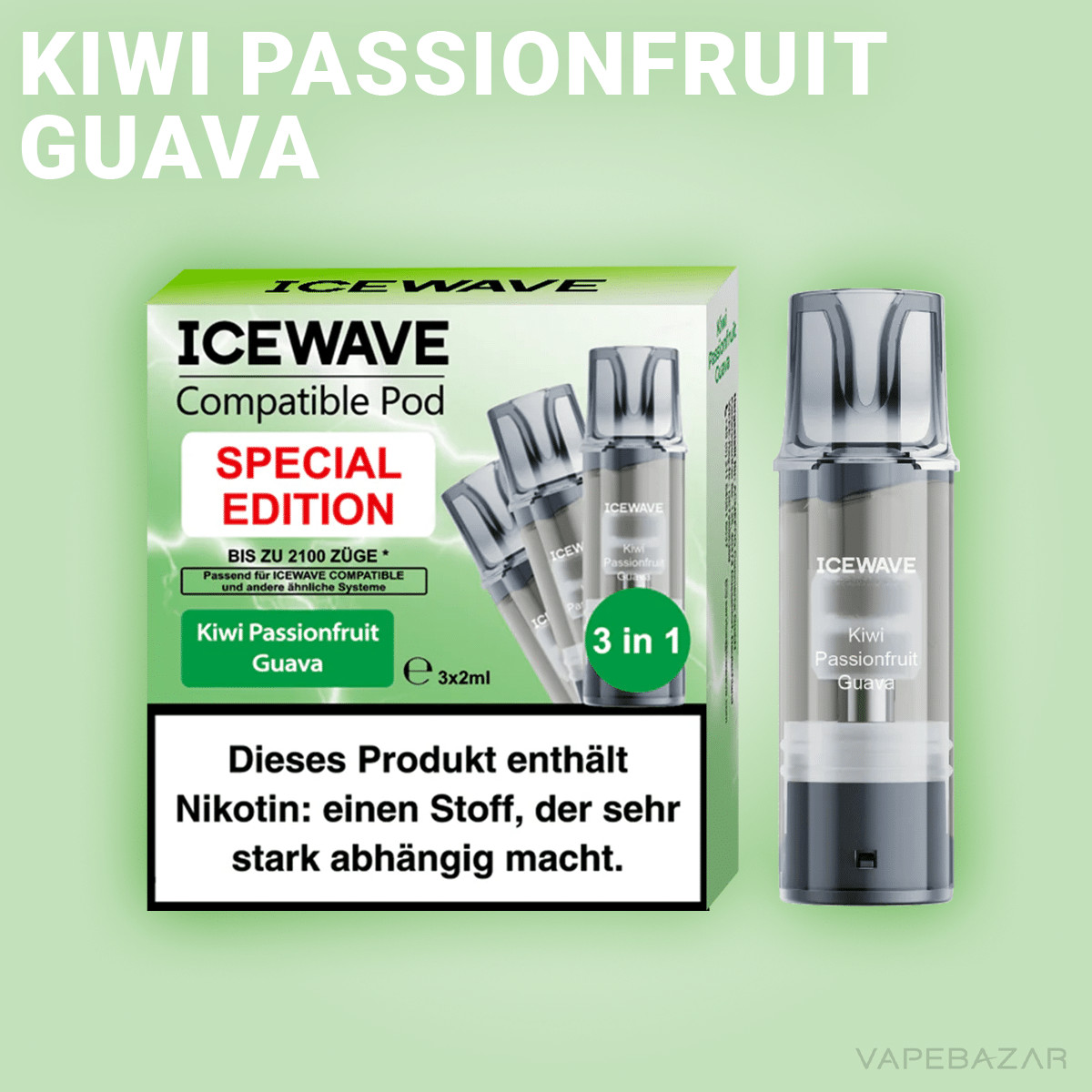 Icewave Pod Kiwi Passionfruit Guava 2 | Vapebazar Icewave Pod - Watermelon Ice - 3Er Pack