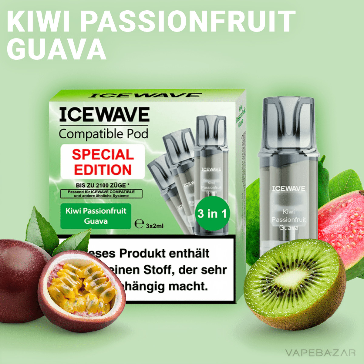 Icewave Pod Kiwi Passionfruit Guava | Vapebazar Icewave Pod - Kiwi Passionfruit Guava