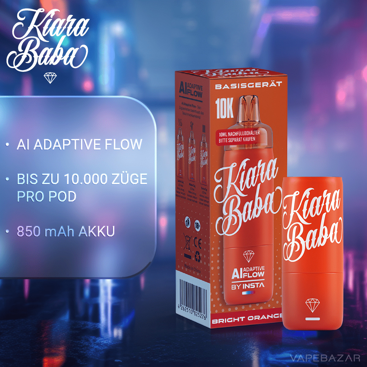 Kiara Baba bright orange 2 | Vapebazar Kiara Baba Vape Akku - Bright Orange
