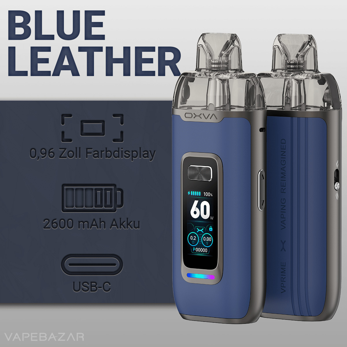 OXVA VPrime Blue Leather 2 | Vapebazar Oxva Vprime Pod Kit - Blue Leather