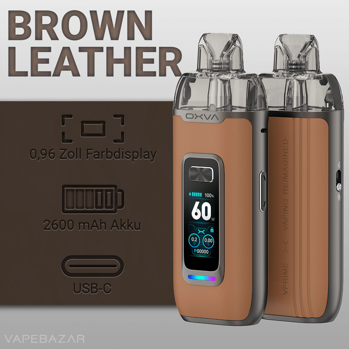 OXVA VPrime Brown Leather 2 | Vapebazar Oxva Vprime Pod Kit - Blue Leather