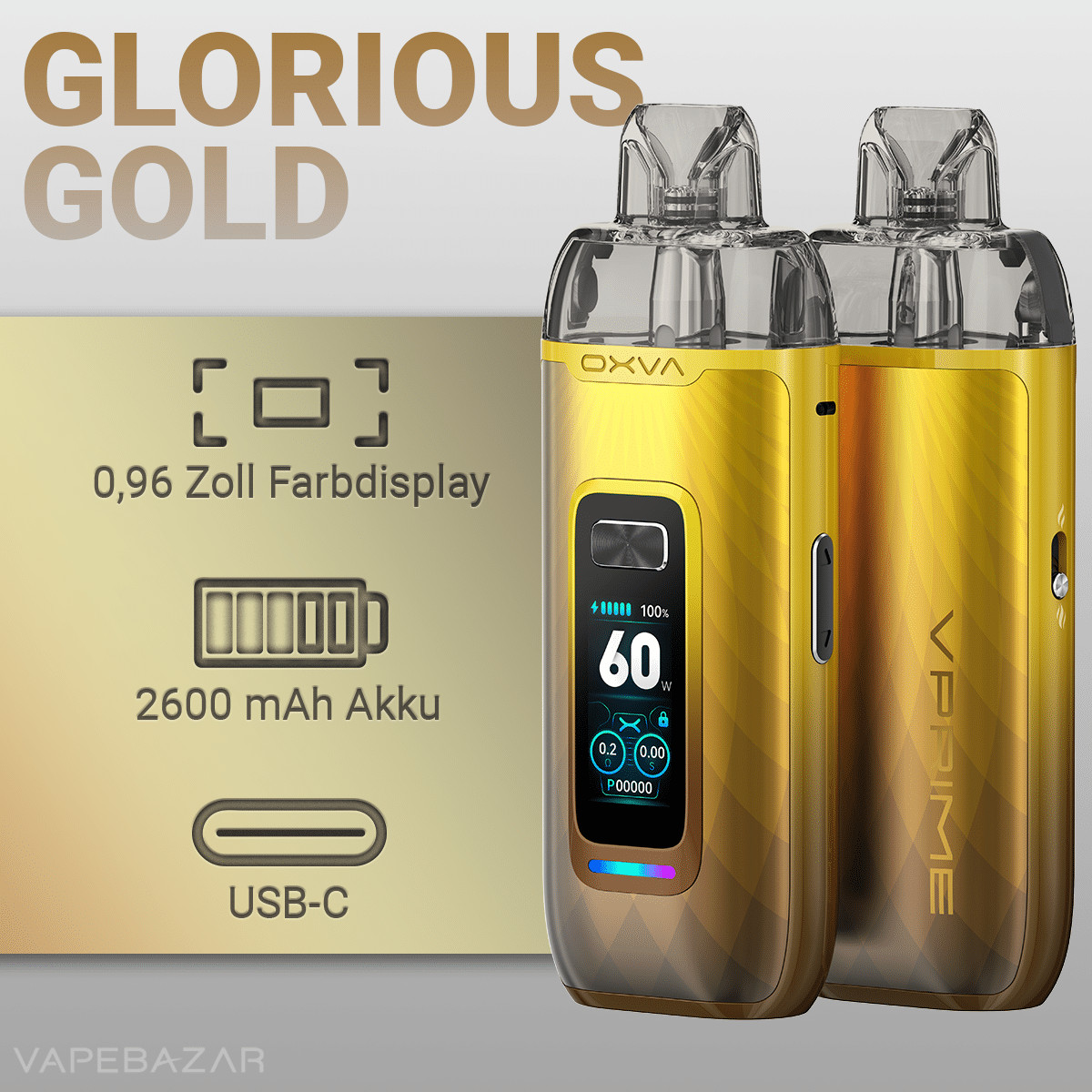 OXVA VPrime Glorious Gold 2 | Vapebazar Oxva Vprime Pod Kit - Blue Leather