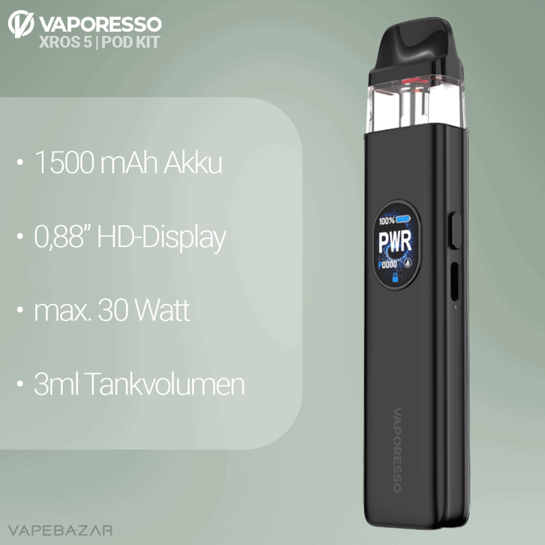 Vaporesso Xros 5 Pod Kit Black 2 | Vapebazar Vaporesso Xros 5 - Cosmic Black