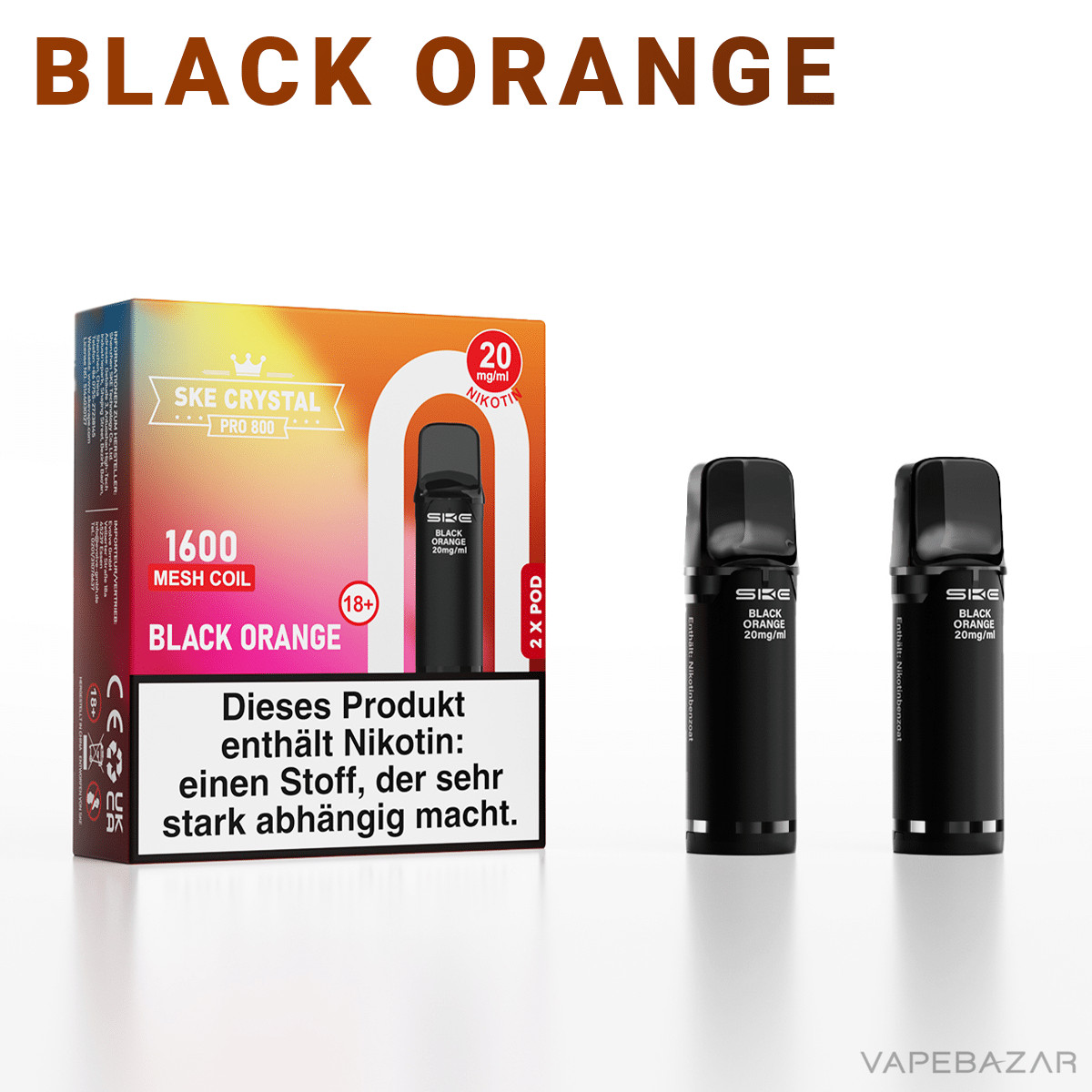 SKE Crystal Pro 800 Black Orange 2 | Vapebazar Ske Crystal 800 Pro Pods - Dark Grape Mint (2Er Pack)