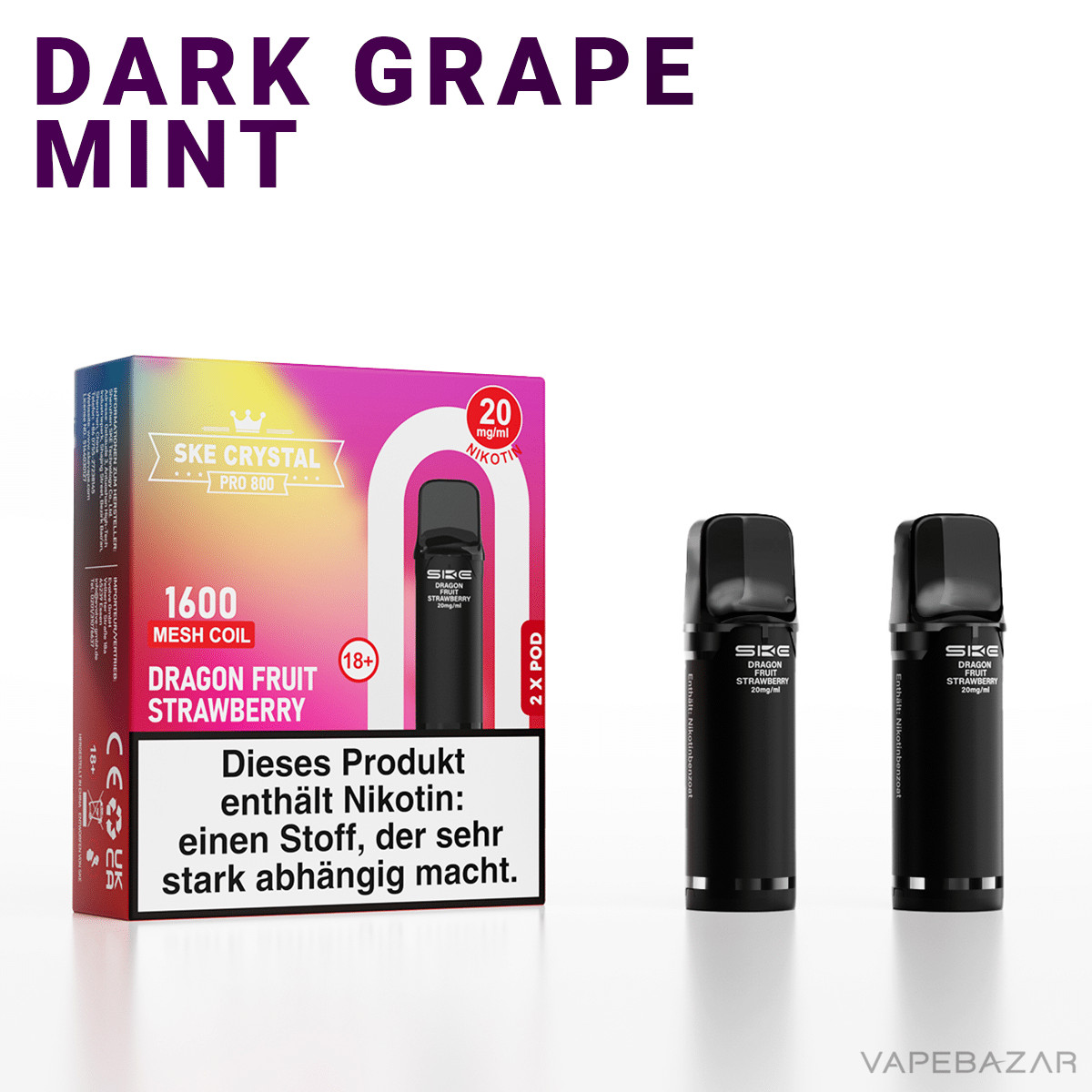 SKE Crystal Pro 800 Dark Grape Mint 2 | Vapebazar Ske Crystal 800 Pro Pods - Dark Grape Mint (2Er Pack)