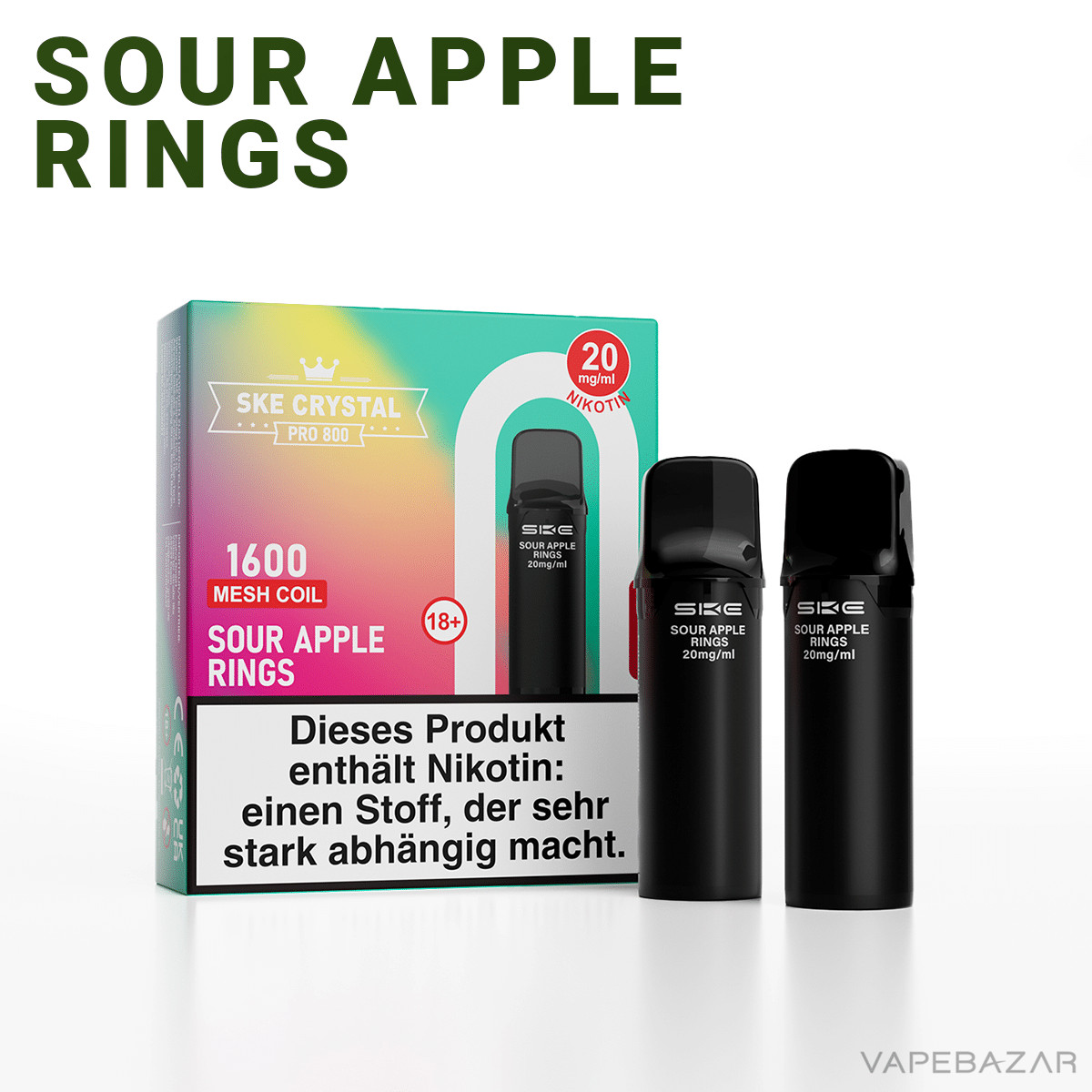 SKE Crystal Pro 800 Sour Apple Rings 2 | Vapebazar Ske Crystal 800 Pro Pods - Dark Grape Mint (2Er Pack)