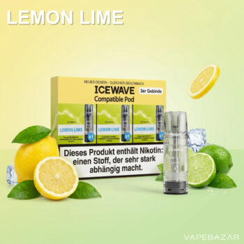 ICEWAVE Pod Lemon Lime 20mg 3er Gebinde ELFA kompatibel mit Zitrone und Limette