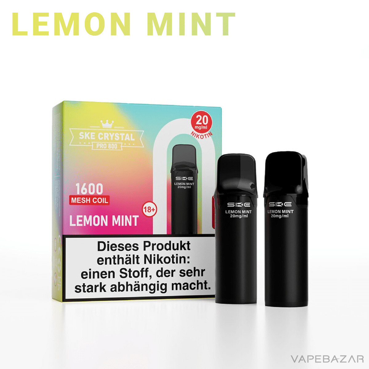 SKE Crystal Pro 800 Lemon Mint 2 | Vapebazar Ske Crystal 800 Pro Pods - Lemon Mint (2Er Pack)