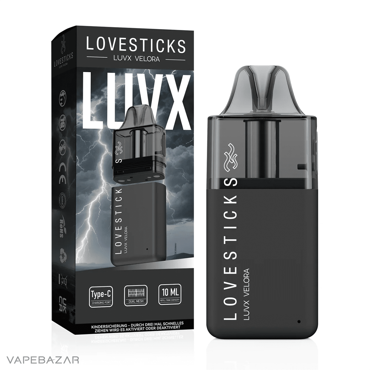 Black 1 | Vapebazar Lovestick Luvx Velora - Pod Kit - Black