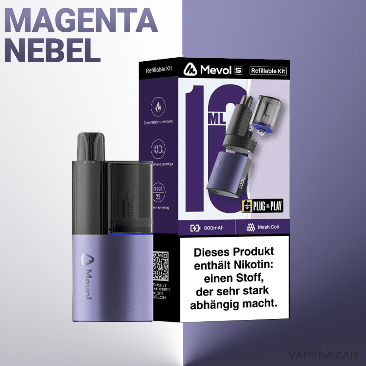 Mevol Refillable Kit Purple 2 | Vapebazar Mevol S 10K Pod Kit - Magenta Nebel