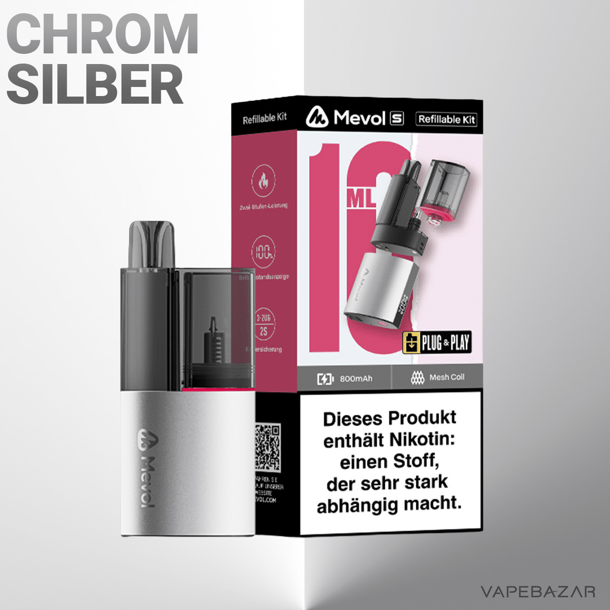 Mevol Refillable Kit Silver 2 | Vapebazar Mevol S 10K Pod Kit - Magenta Nebel