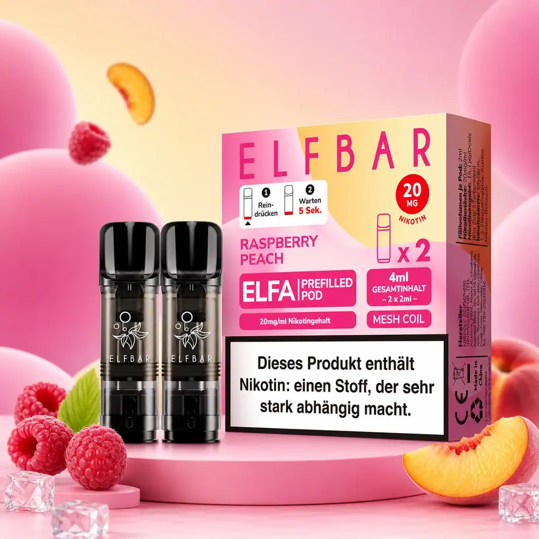 elf bar elfa raspberry peach | Vapebazar Elf Bar Elfa Raspberry Peach Prefilled Pod 2Er-Pack Mit 20 Mg Nikotin – Himbeere Und Pfirsich