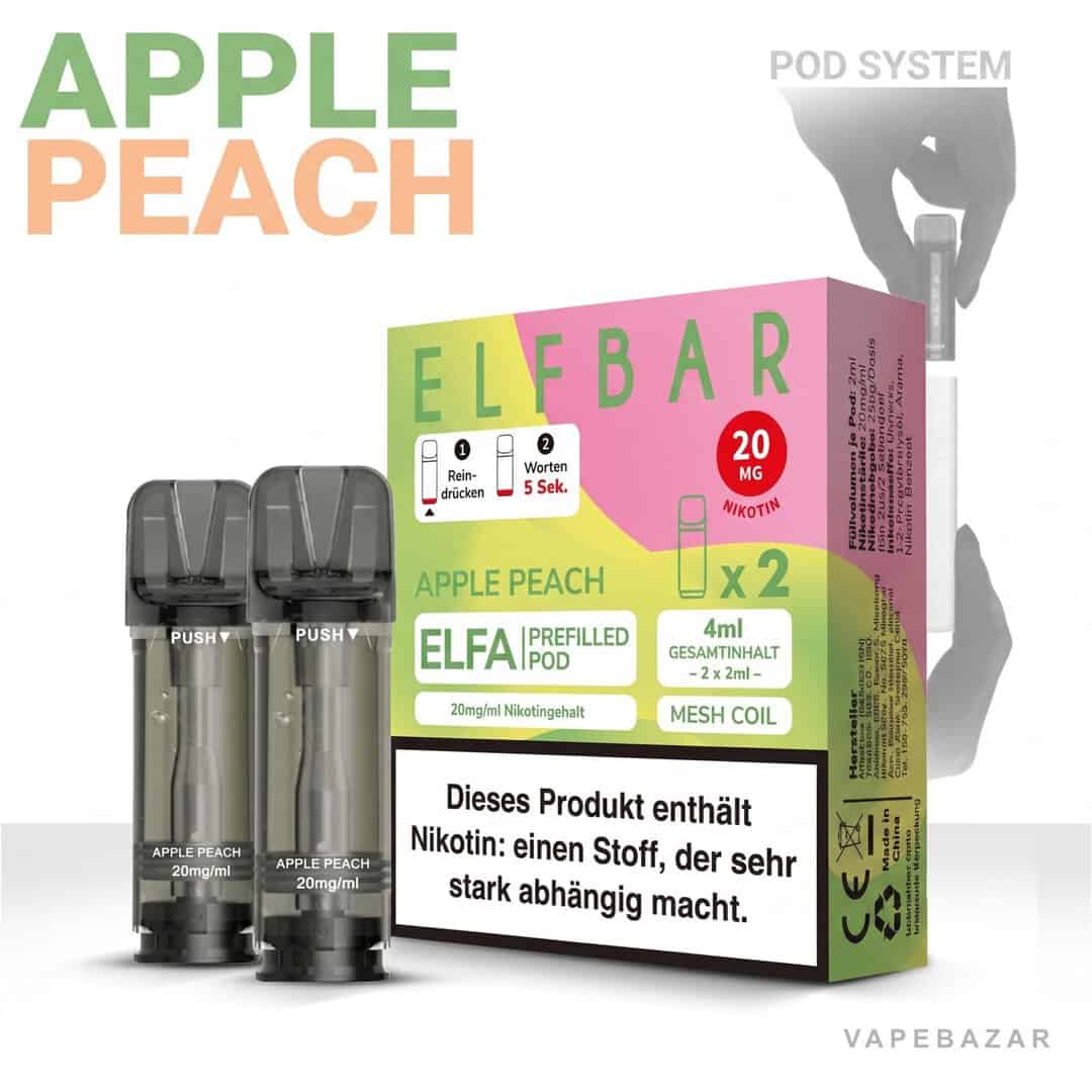elfbar elfa pods apple peach 20mg 2 | Vapebazar Elf Bar Elfa Pods Apple Peach 20Mg – Elfa Prefilled Pod System Mit 2 Pods, Mesh Coil, 4Ml Gesamtinhalt