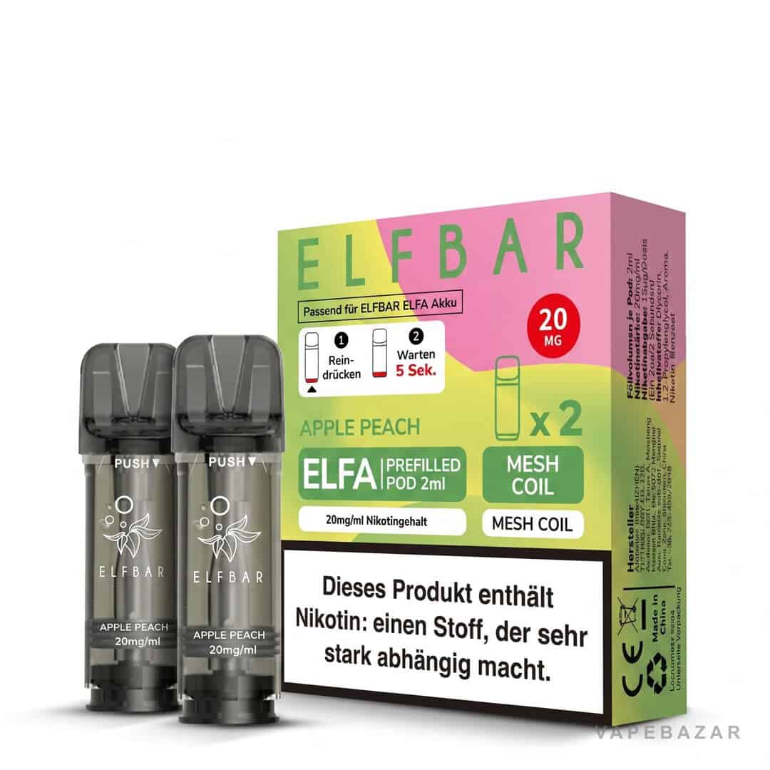 elfbar elfa pods apple peach 20mg 3 | Vapebazar Elf Bar Elfa Pods Apple Peach 20Mg – 2Er Pack, Verpackung Und Pods Produktansicht