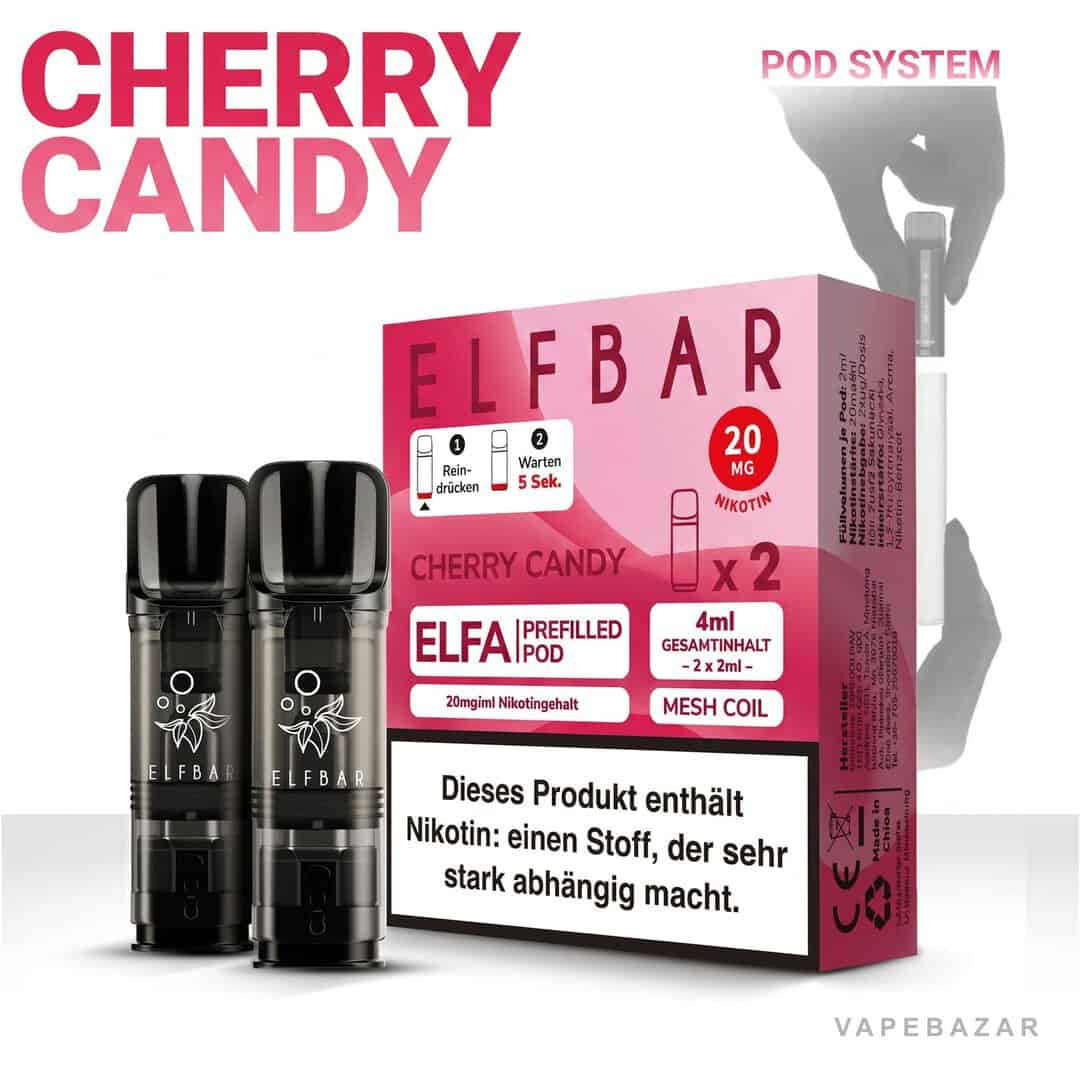 elfbar elfa pods cherry candy 20mg 2 | Vapebazar Elf Bar Elfa Pods Cherry Candy 20Mg – Elfa Prefilled Pod System Mit 2 Pods, Mesh Coil, 4Ml Gesamtinhalt
