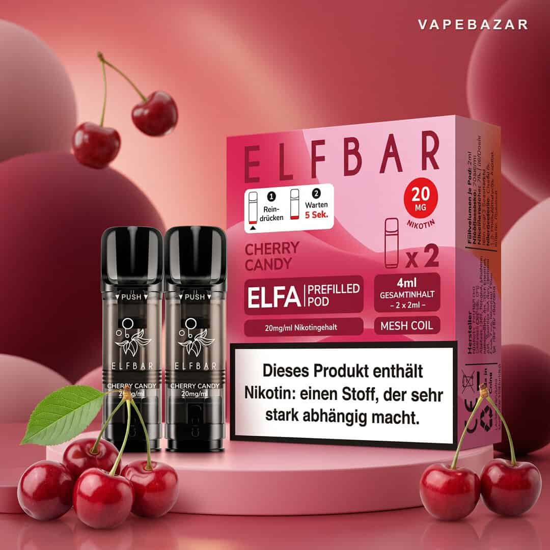 elfbar elfa pods cherry candy 20mg | Vapebazar Elf Bar Elfa Pods Cherry Candy 20Mg – 2Er Pack Prefilled Pods Mit Elfa Verpackung – Vapebazar