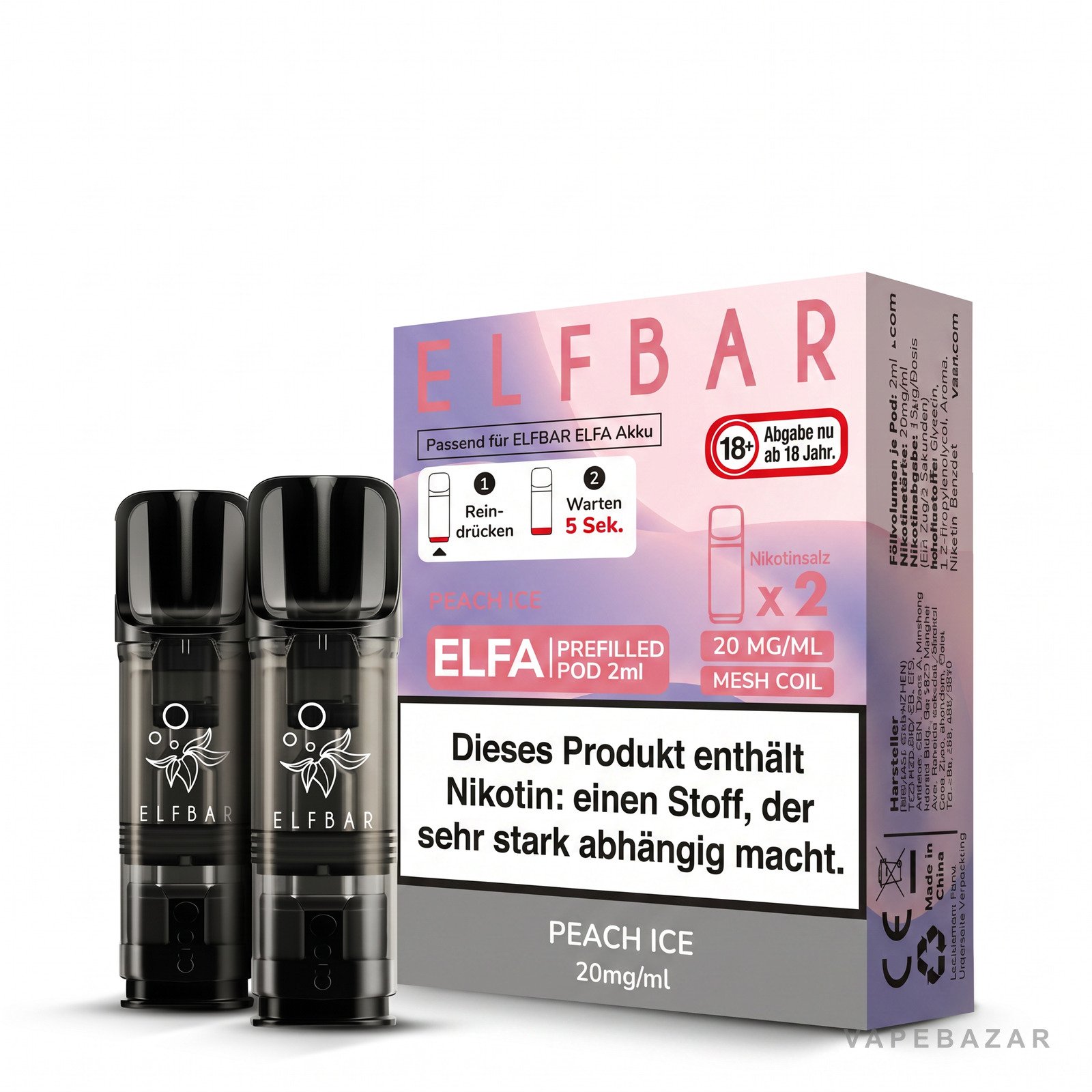 elfbar elfa pods peach ice 20mg 3 | Vapebazar Elf Bar Elfa Pods Peach Ice 20Mg – 2Er Pack, Verpackung Und Pods Produktansicht