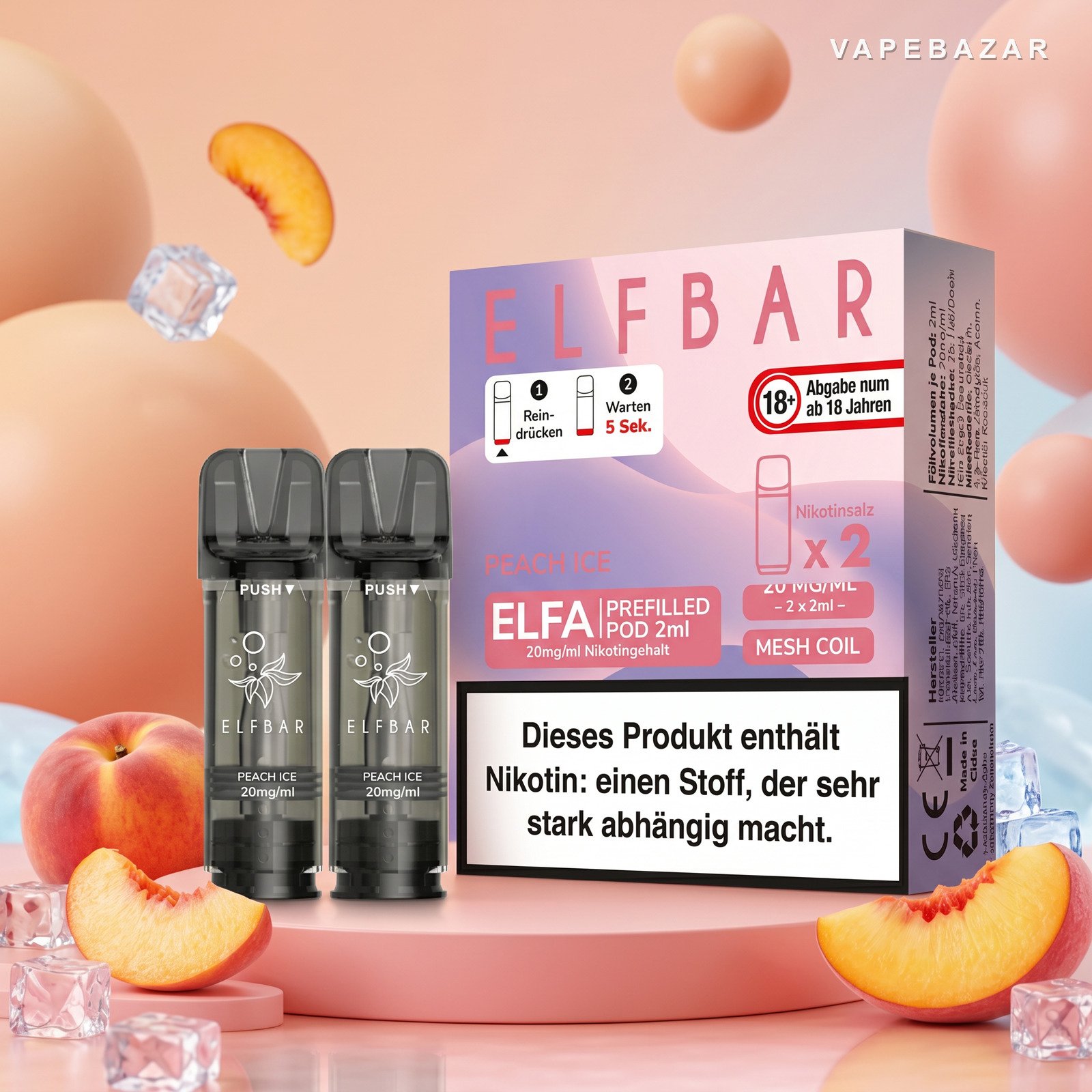 elfbar elfa pods peach ice 20mg | Vapebazar Elf Bar Elfa Pods Peach Ice 20Mg – 2Er Pack Prefilled Pods Mit Elfa Verpackung – Vapebazar