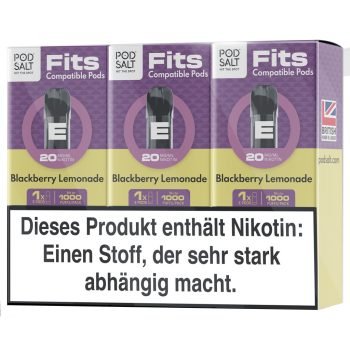 Pod Salt Fits Pods Blackberry Lemonade 3er Pack Verpackung – ELFA kompatibel, 20mg Nikotinsalz